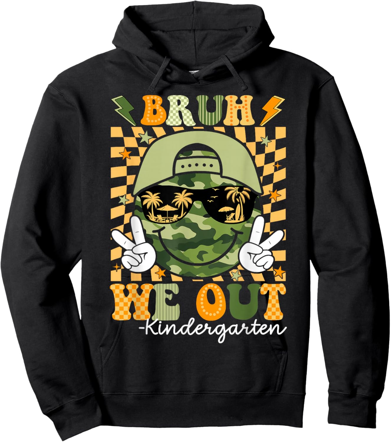 Camo Last Day of School Kindergarten We Out Bruh Kids Boy Hoodie - Hoodie | Black