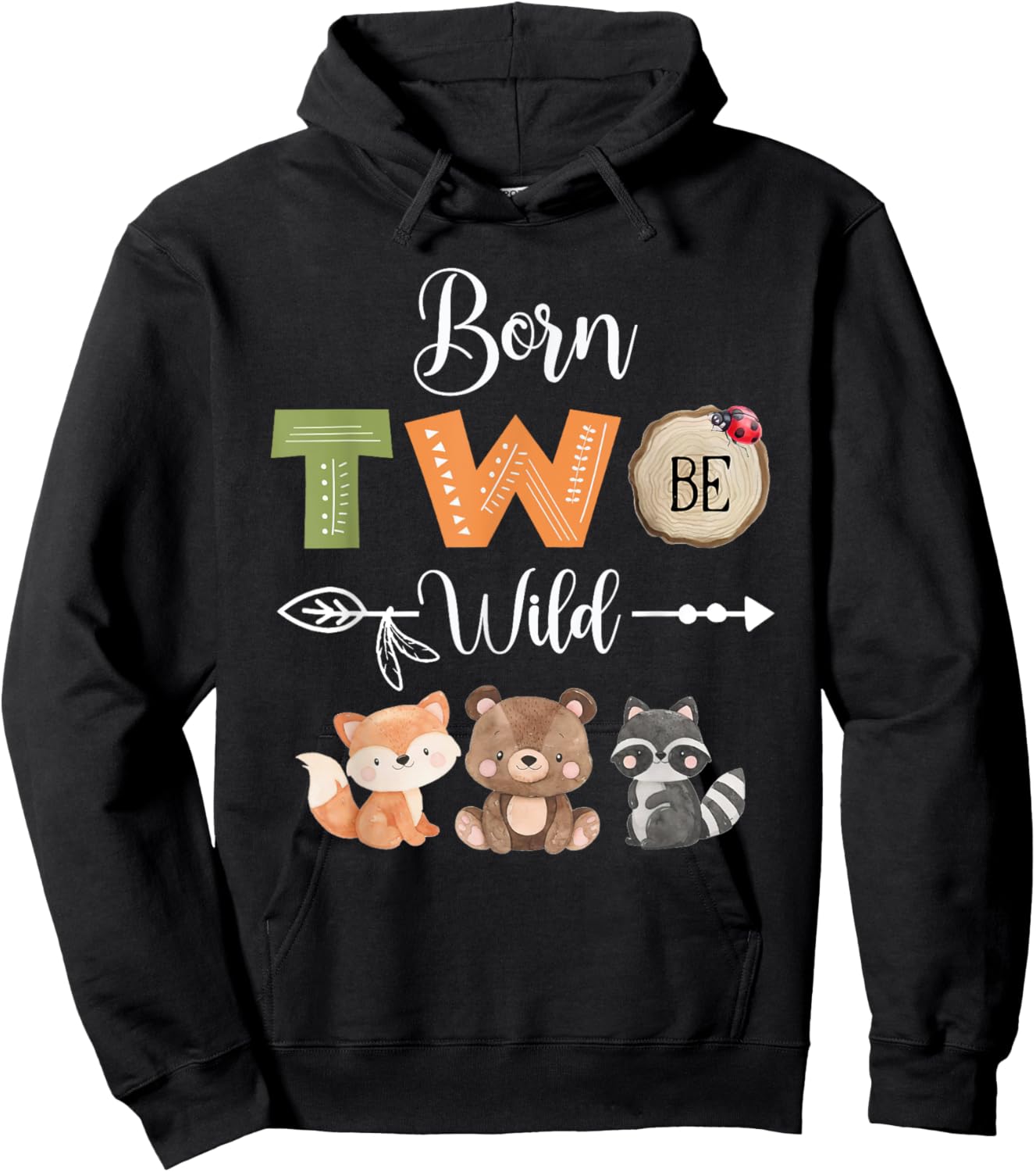 Born Two Be Wild Woodland Wild Child 2nd Birthday 2 Year Old Hoodie - Hoodie | Black