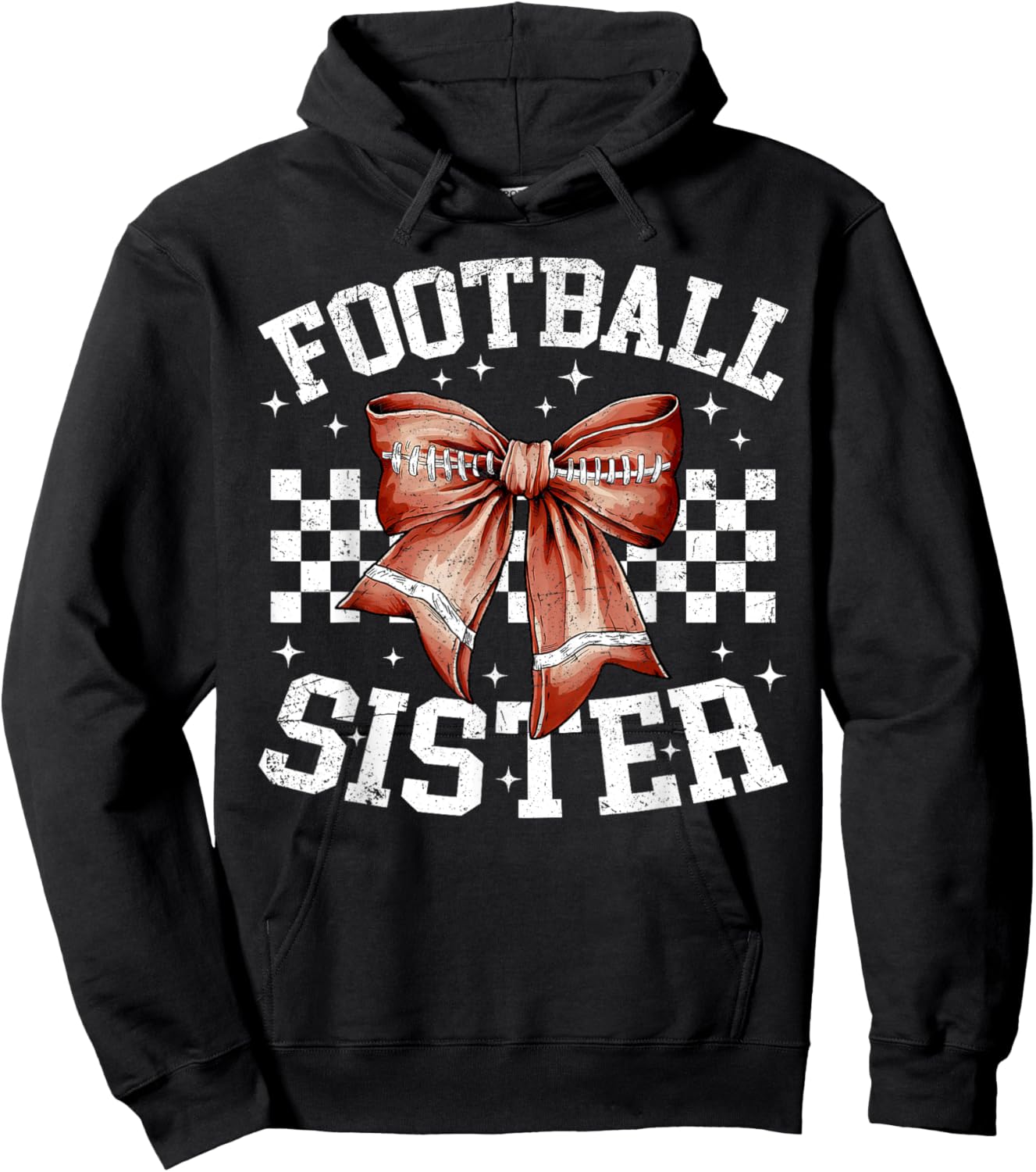 Coquette Bow American Football Sister Thanksgiving Autumn Hoodie - Hoodie | Black