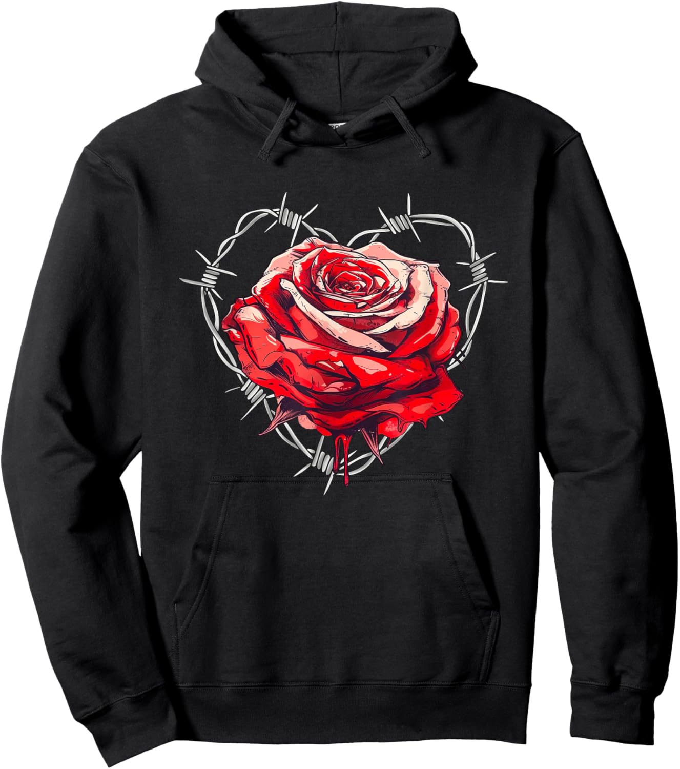 Red Rose in Barbed Wire Love Heart Hoodie - Hoodie | Black