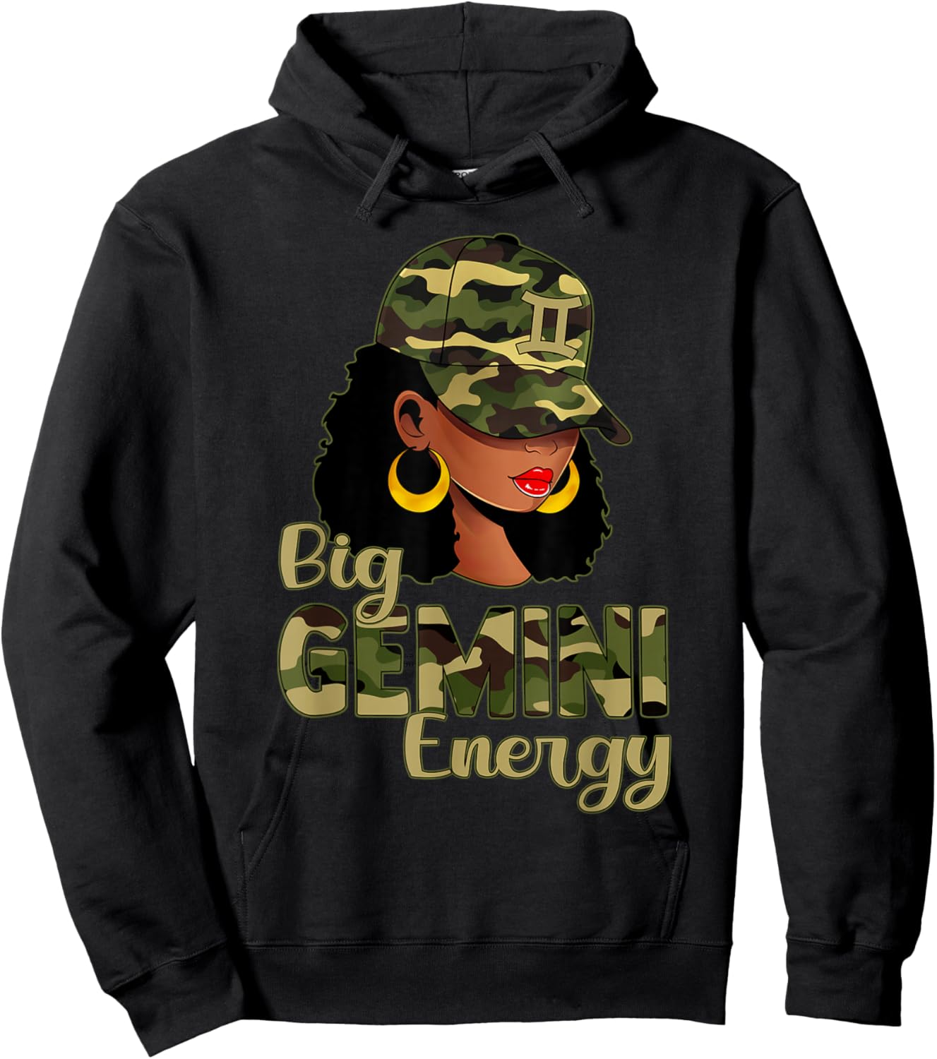 Big Gemini Energy Black Woman Camo Cap Hat Zodiac Sign Hoodie - Hoodie | Black