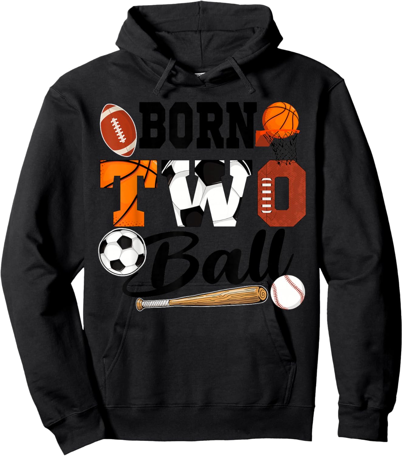 Born 2 Ball 2nd Birthday Sports Ball Theme 2 Year Old Hoodie - Hoodie | Black
