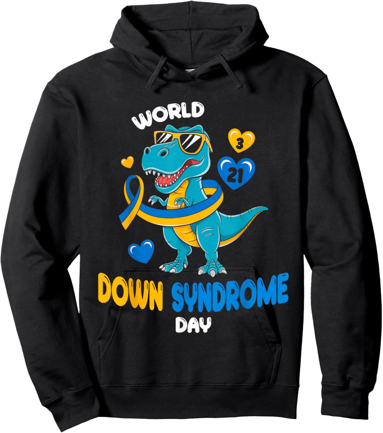 World Down Syndrome Day Trisomy 21 Awareness Dinosaur Funny Hoodie - Hoodie | Black