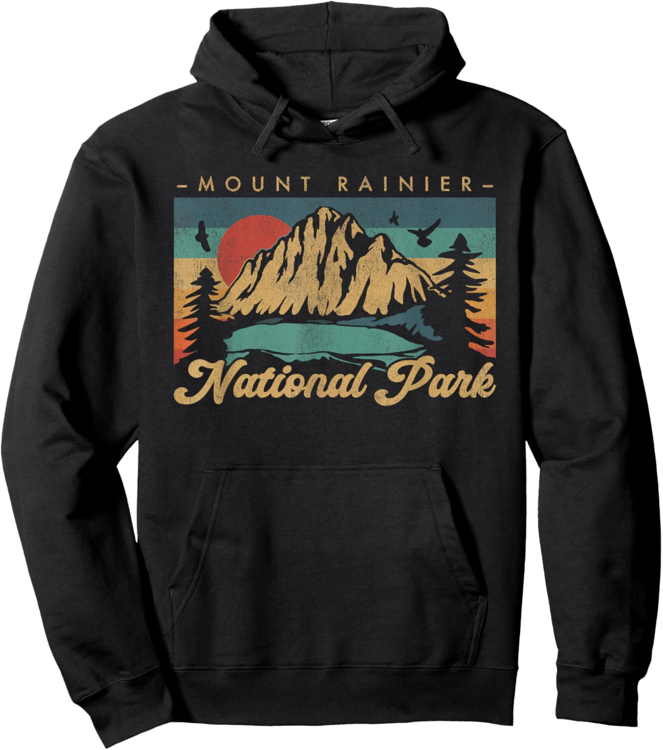Retro Vintage Graphic Mount Rainier National Park Hoodie - Hoodie | Black
