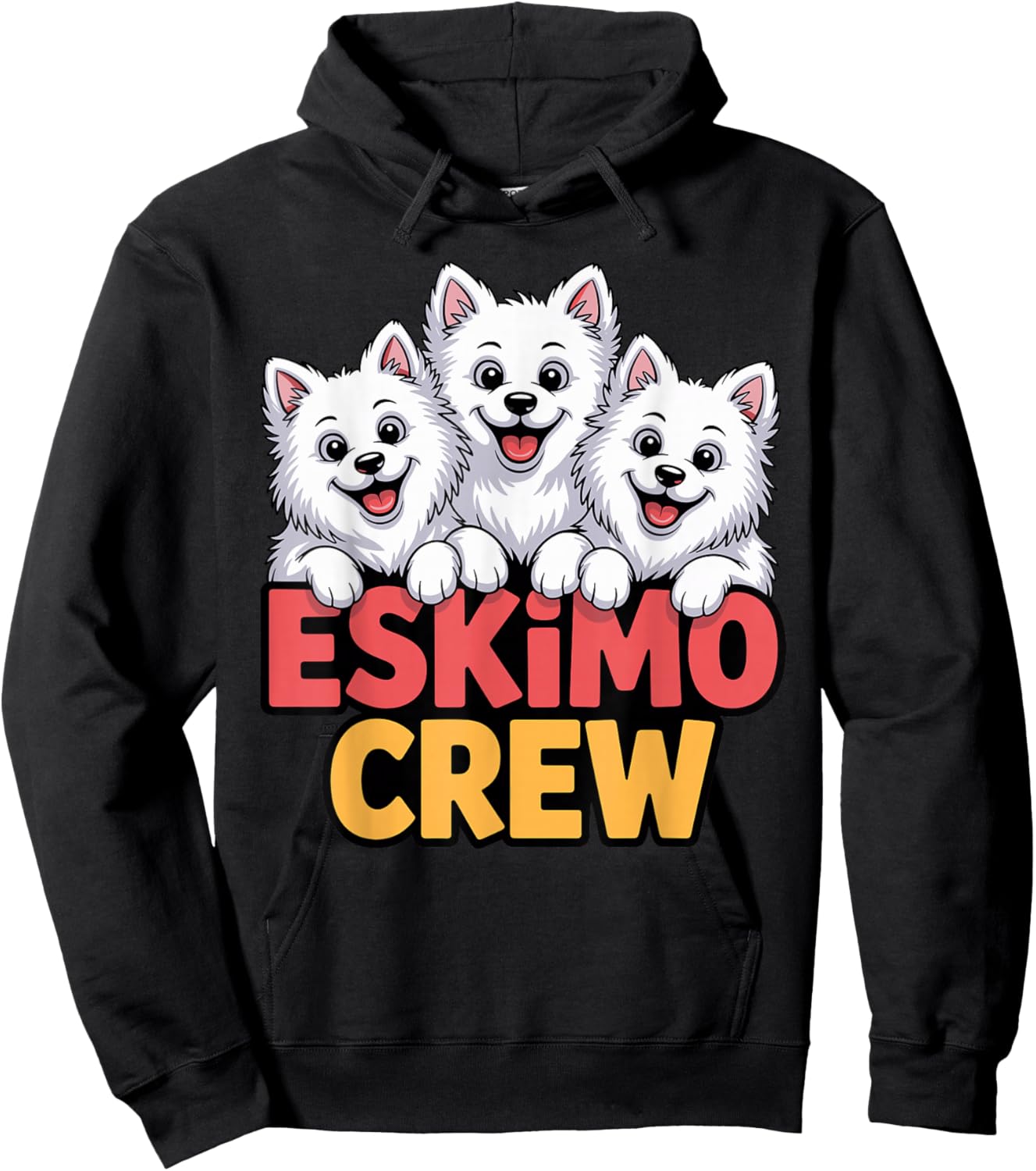 Eskimo Crew Cartoon Eskie Cute Pet Dog Breed American Eskimo Hoodie - Hoodie | Black