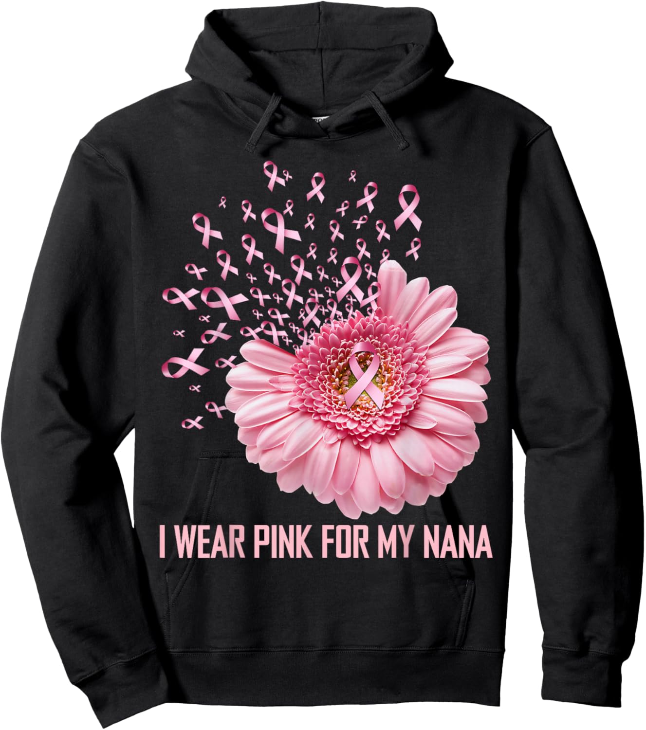 Sunflower Ribbon I Wear Pink For My Nana Breast Cancer Hoodie - Hoodie | Black