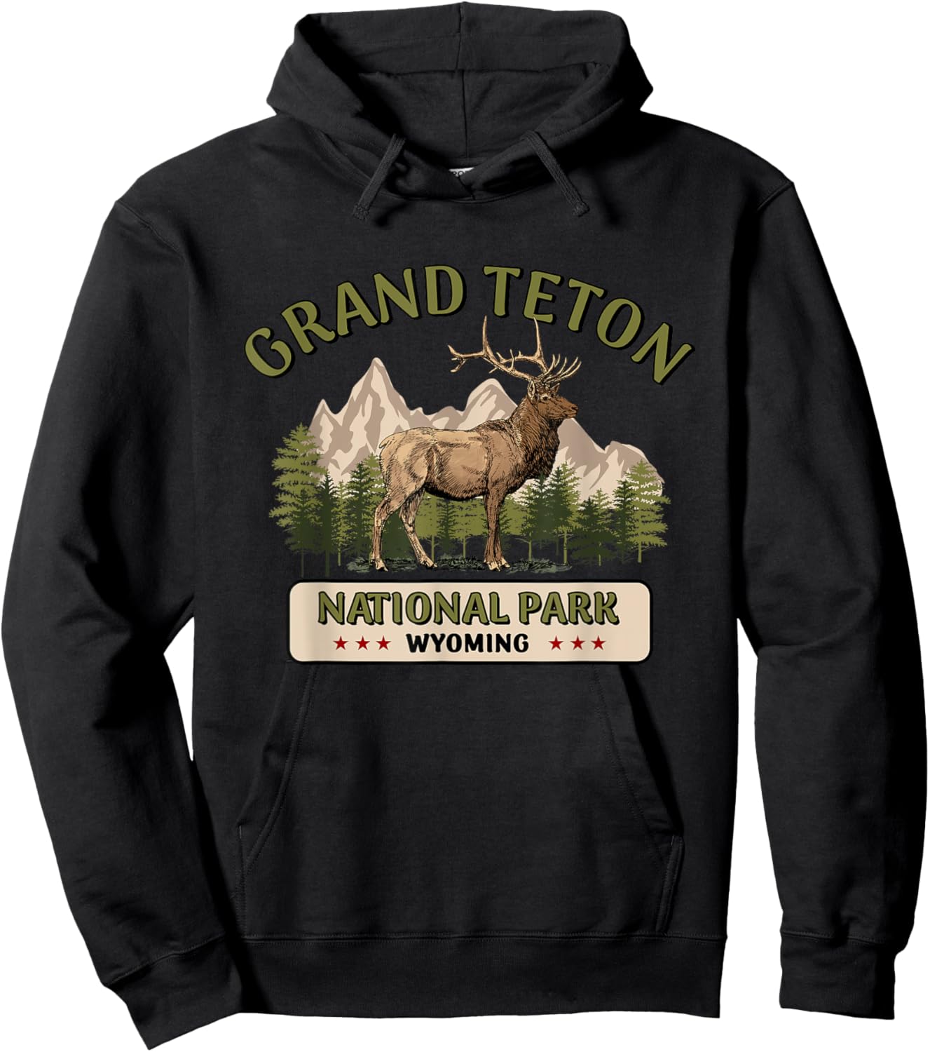 Grand Teton National Park Elk Design Hoodie - Hoodie | Black