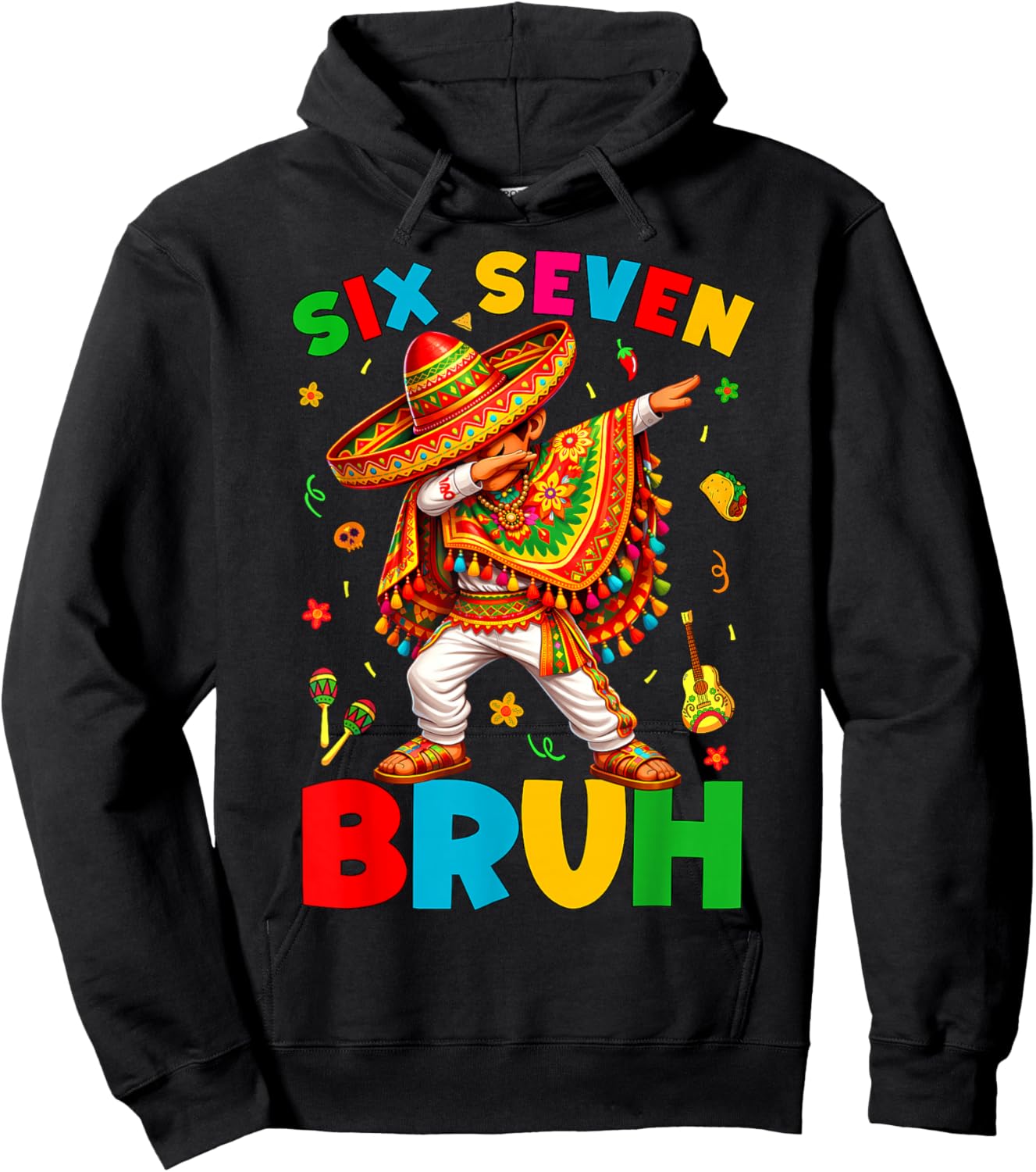 Six Seven 67 Bruh 6 7 Mexican Boy Dabbing Cinco De Mayo Boy Hoodie - Hoodie | Black