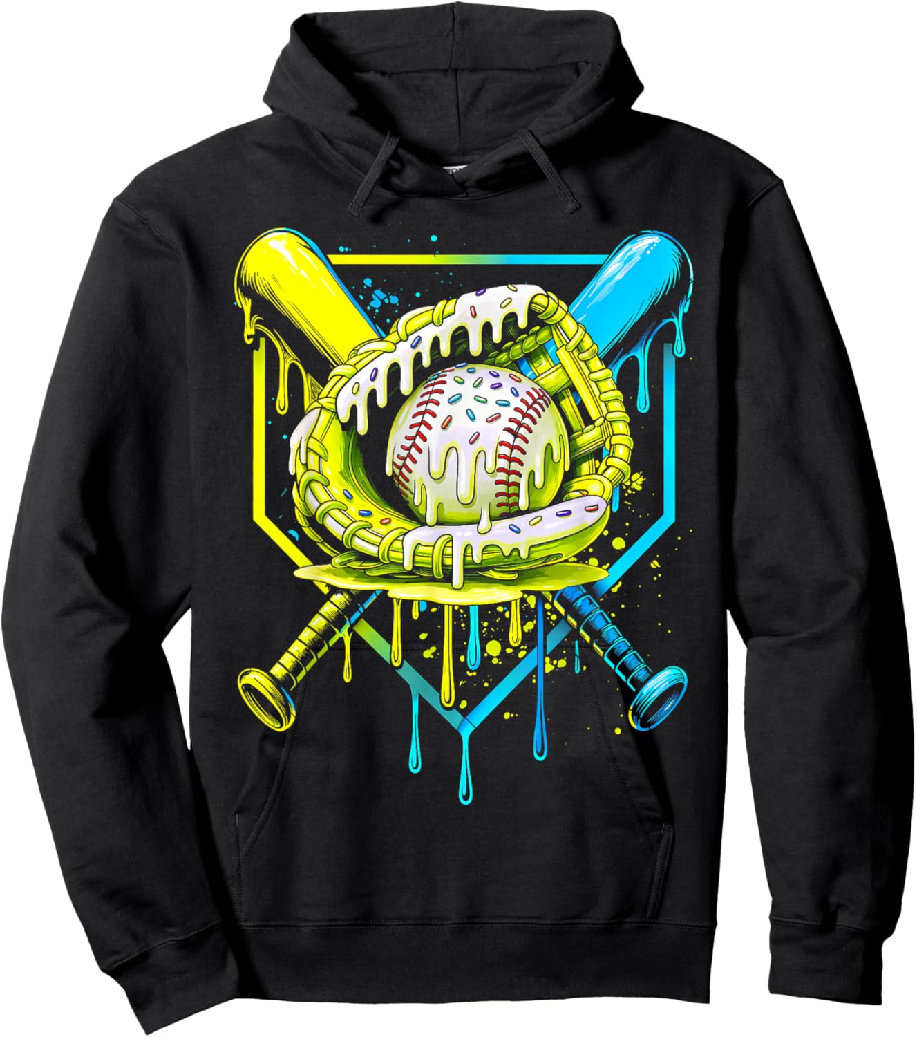 Baseball Life Style Apparel Youth Drip Baseball Boys Men Hoodie - Hoodie | Black