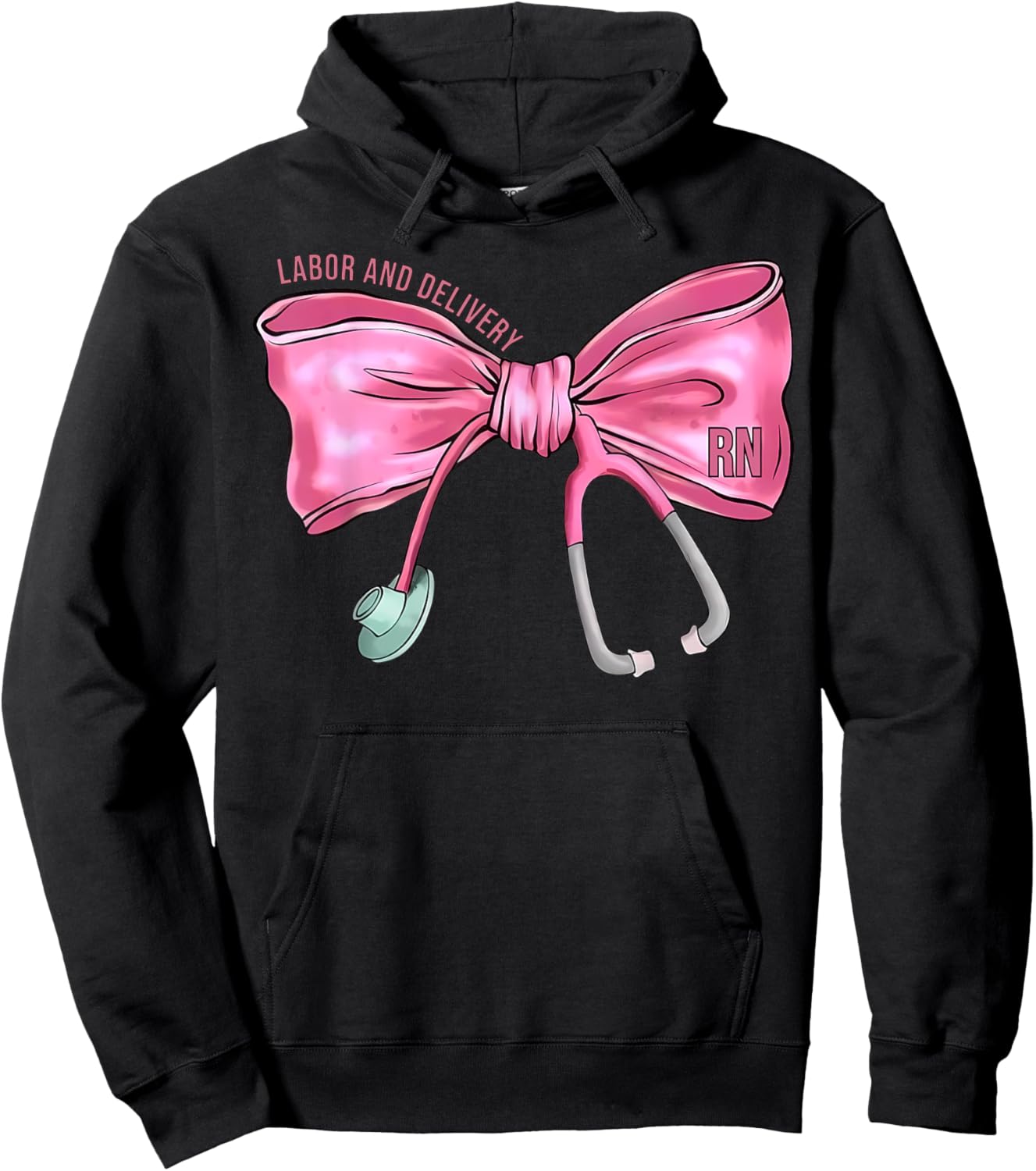 Coquette Bow Stethoscope Labor and Delivery Nurse RN Nursing Hoodie - Hoodie | Black