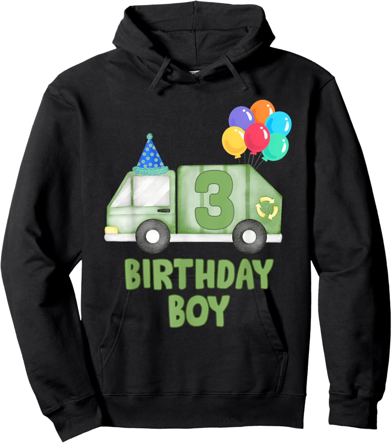 Garbage Truck Birthday Boy Girl Trash Truck 3rd Birthday Hoodie - Hoodie | Black