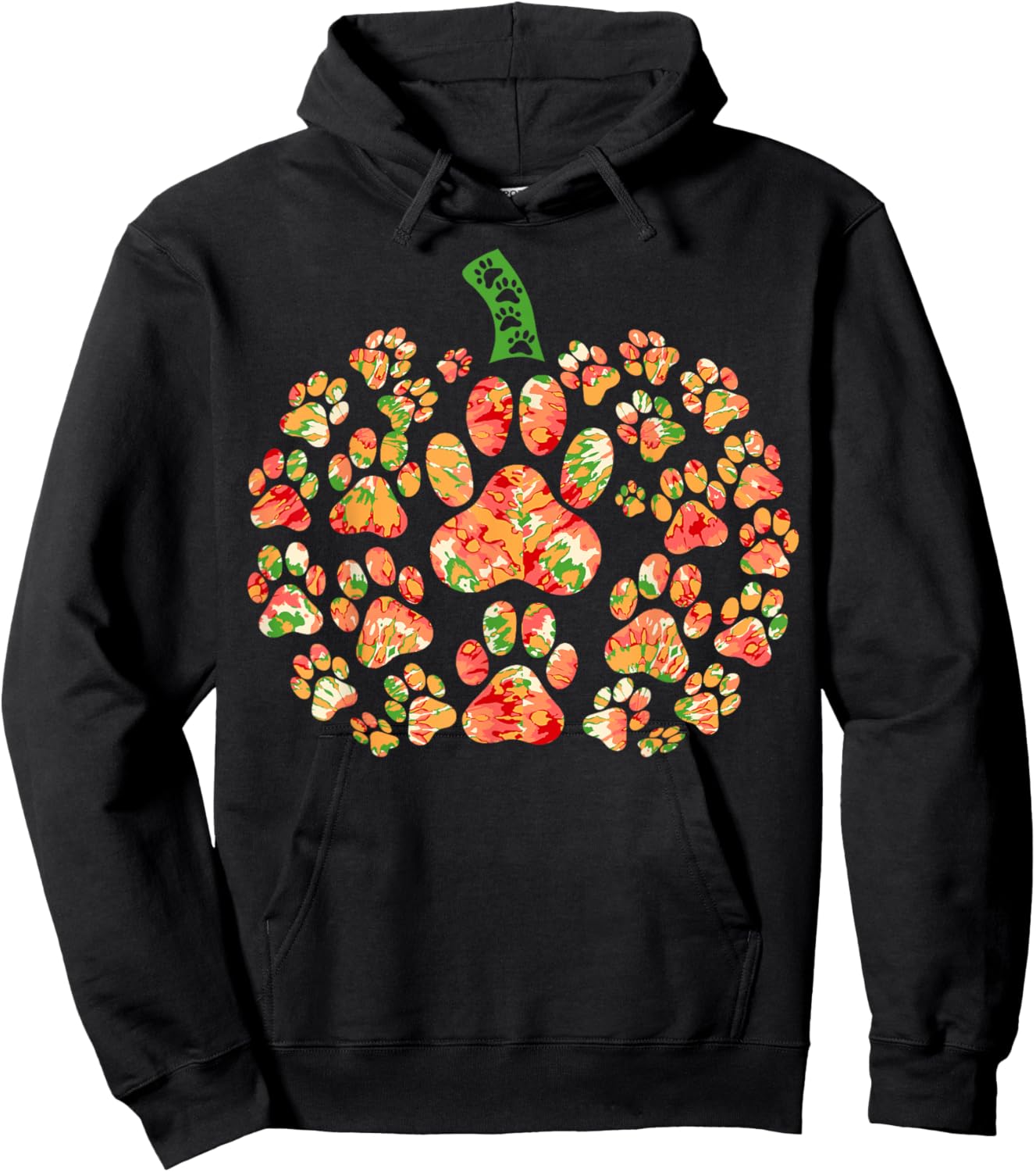 Pumpkin Dog Cat Paw Print Pet Lover Halloween Cute Tie Dye Hoodie - Hoodie | Black