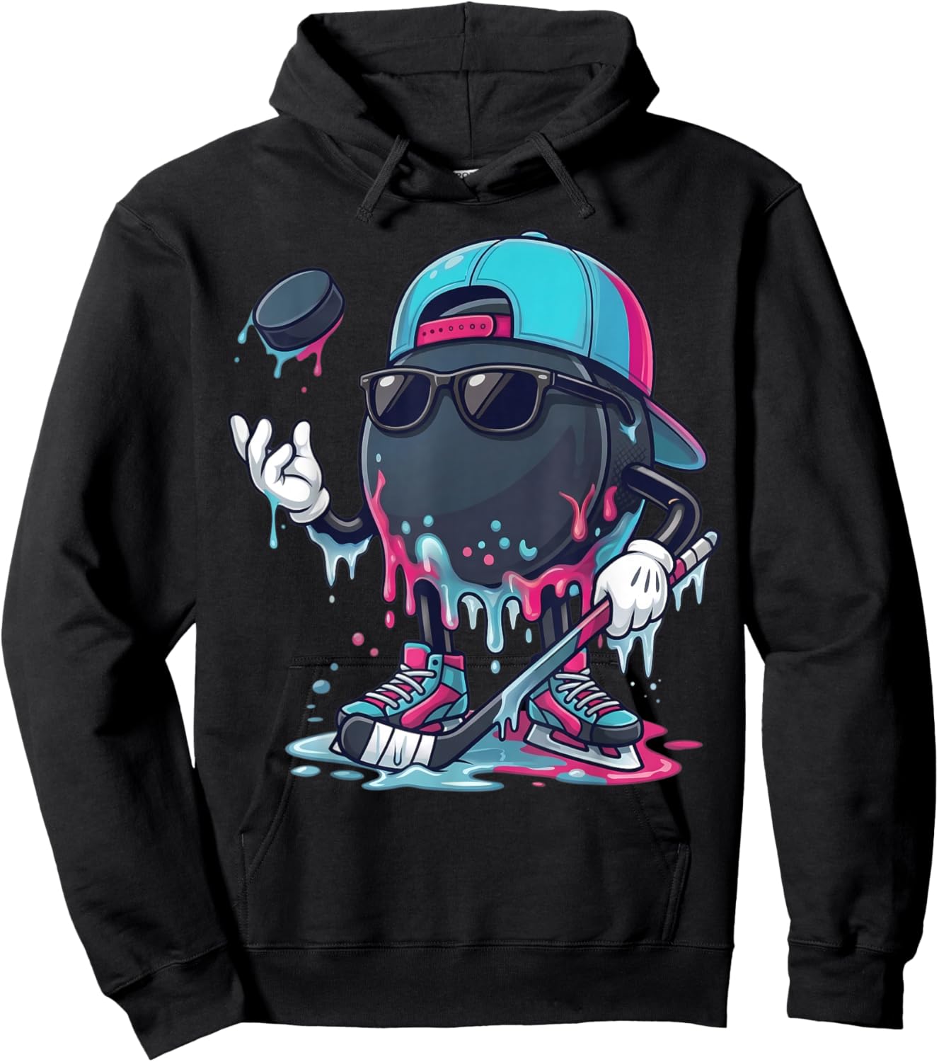 Ice Hockey Drip for Boys Ice Cream Drip Hockey Youth Player Hoodie - Hoodie | Black