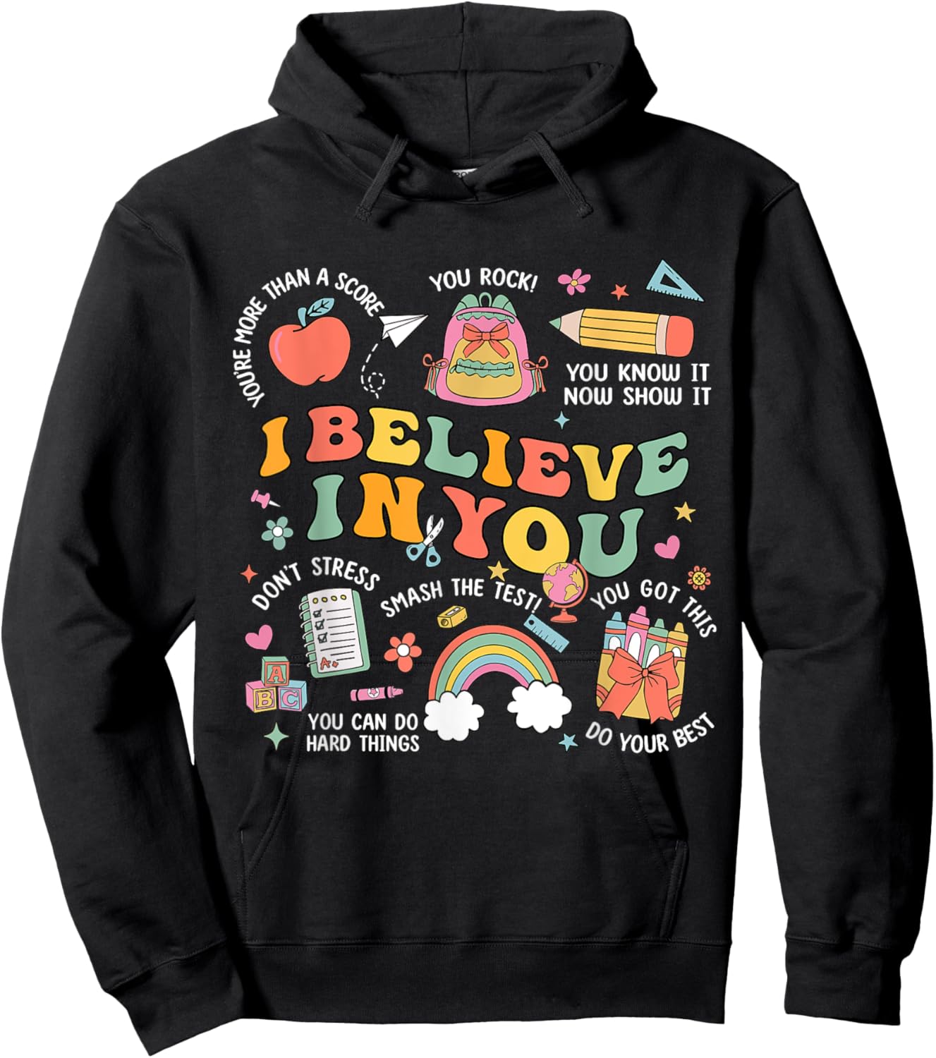 Groovy Believe You Test Testing Day Do Your Best Teacher Kid Hoodie - Hoodie | Black
