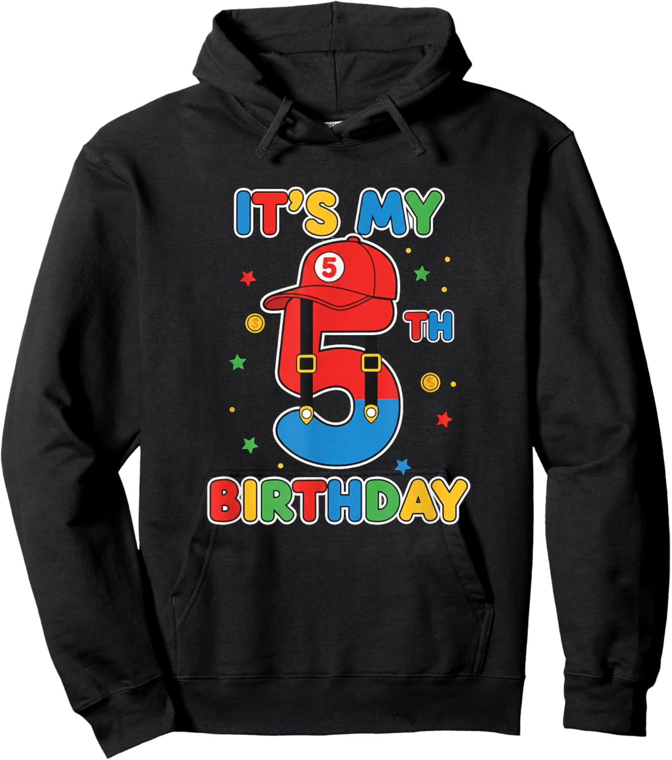 Birthday It's My 5th Birthday, Colorful Cap & Number Hoodie - Hoodie | Black