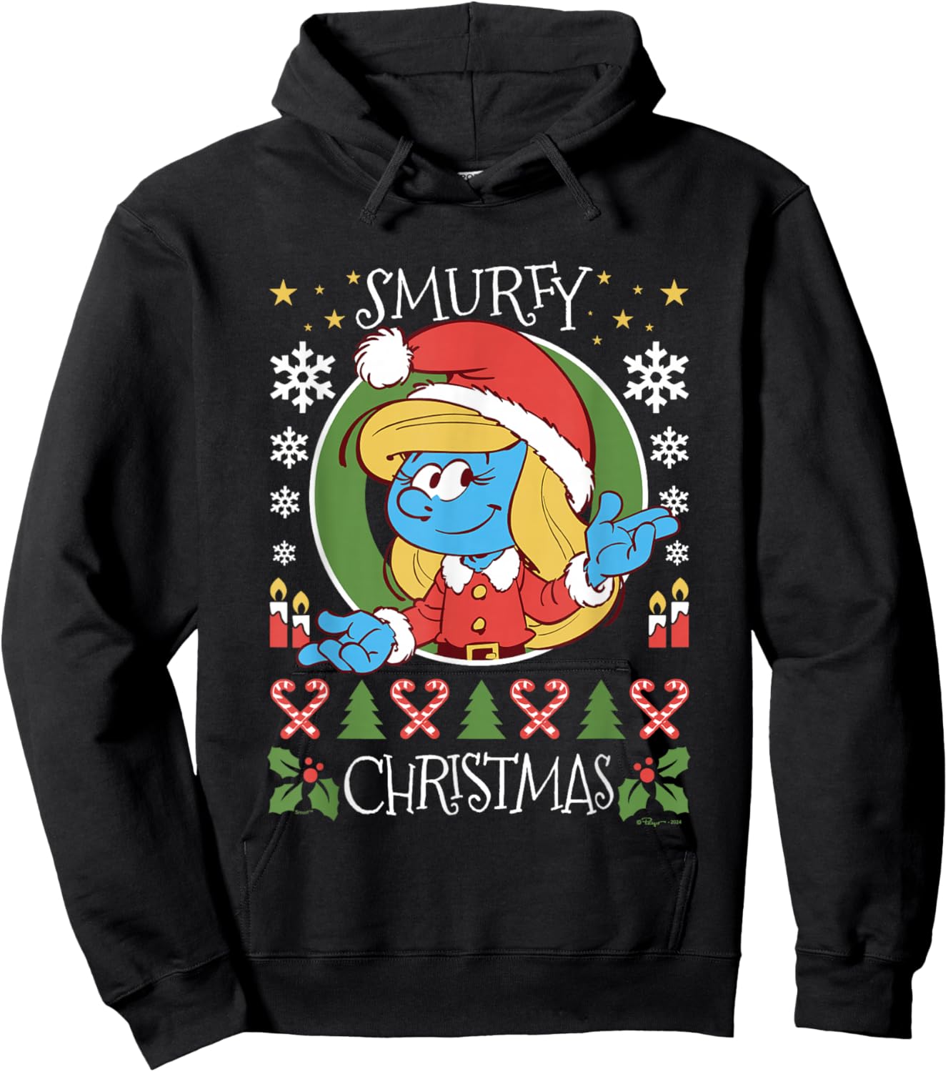 The Smurfs Christmas Smurfy Christmas Smurfette Chest Logo Hoodie - Hoodie | Black