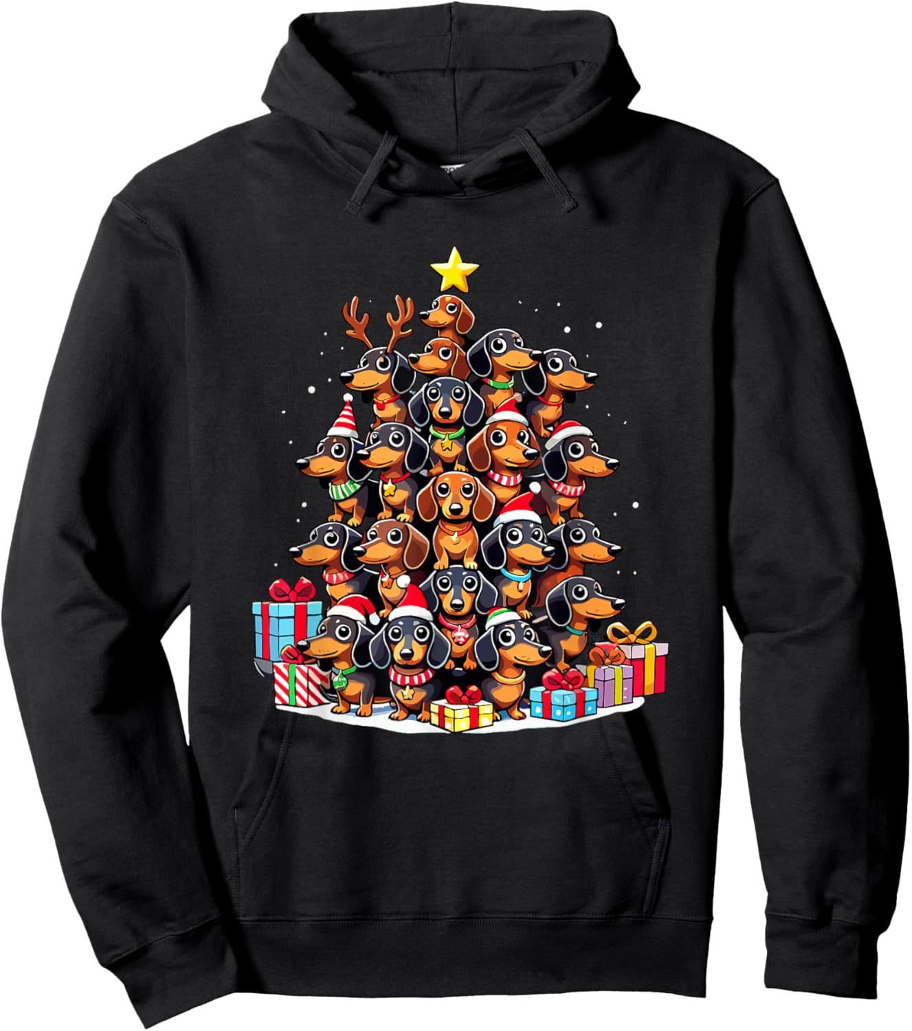 Christmas Tree Dachshund Sausage Dog Dachshunds Men Women Kids Hoodie - Hoodie | Black