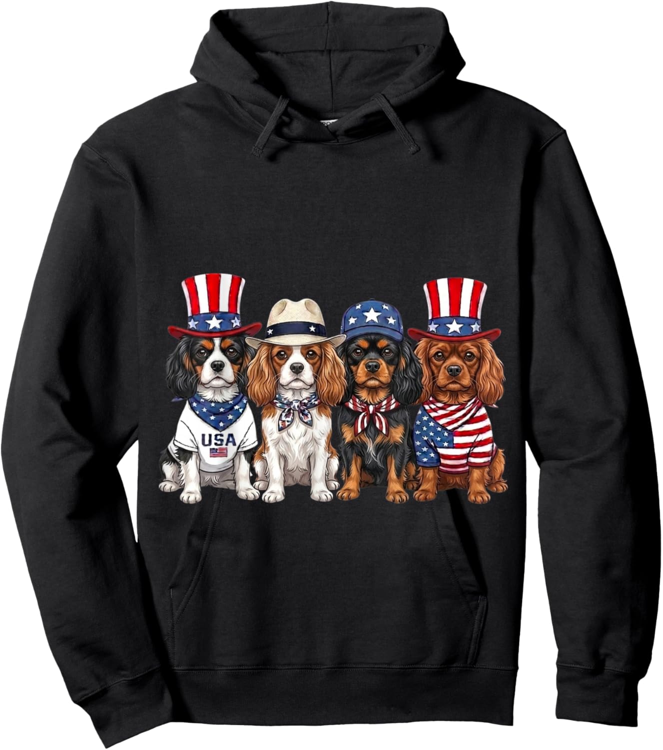 Cavalier King Charles 4th of July Patriotic Funny Dog Lovers Hoodie - Hoodie | Black