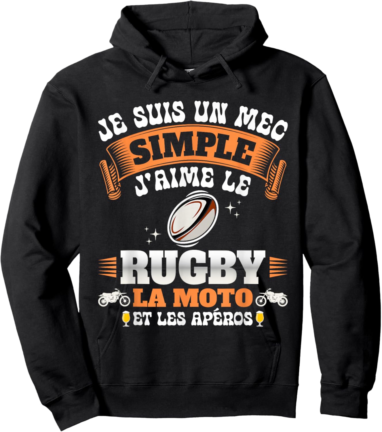 Supporter Biker Humour Rugby Fan Motorcycle And Aperitif Hoodie - Hoodie | Black