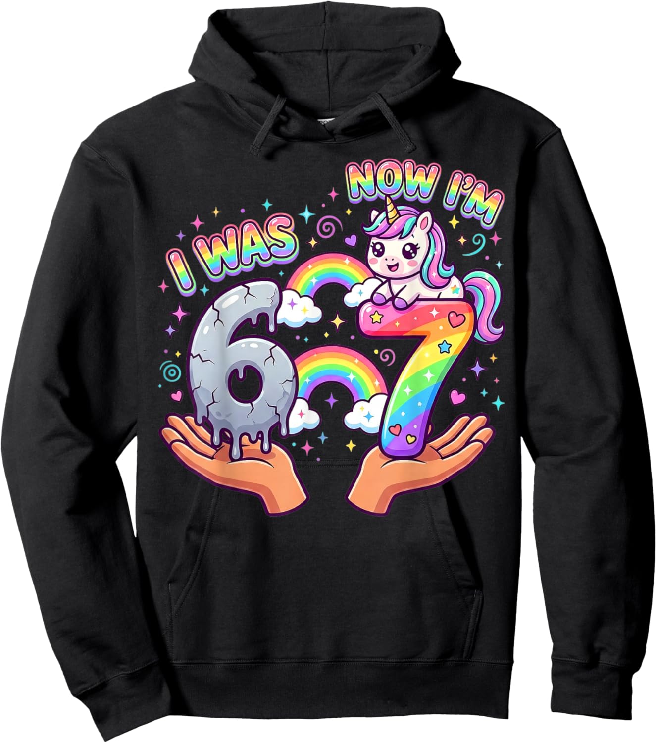 I was 6 Now I'm 7 Unicorn 7th SIx Seven Gifts Birthday Girl Hoodie - Hoodie | Black