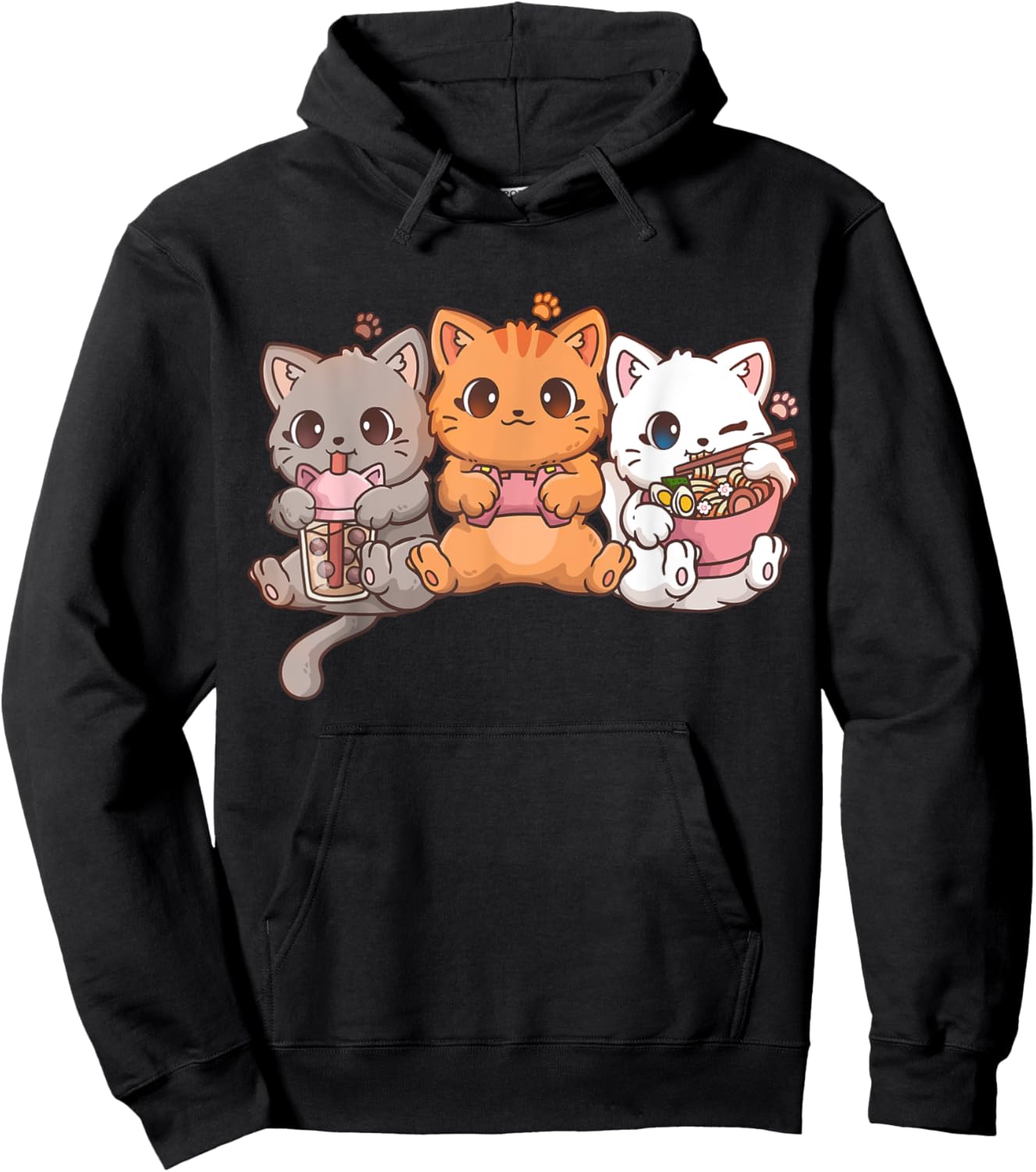 Kawaii Gamer Gaming Cat Boba Cat Bubble Tea Ramen Cats Hoodie - Hoodie | Black