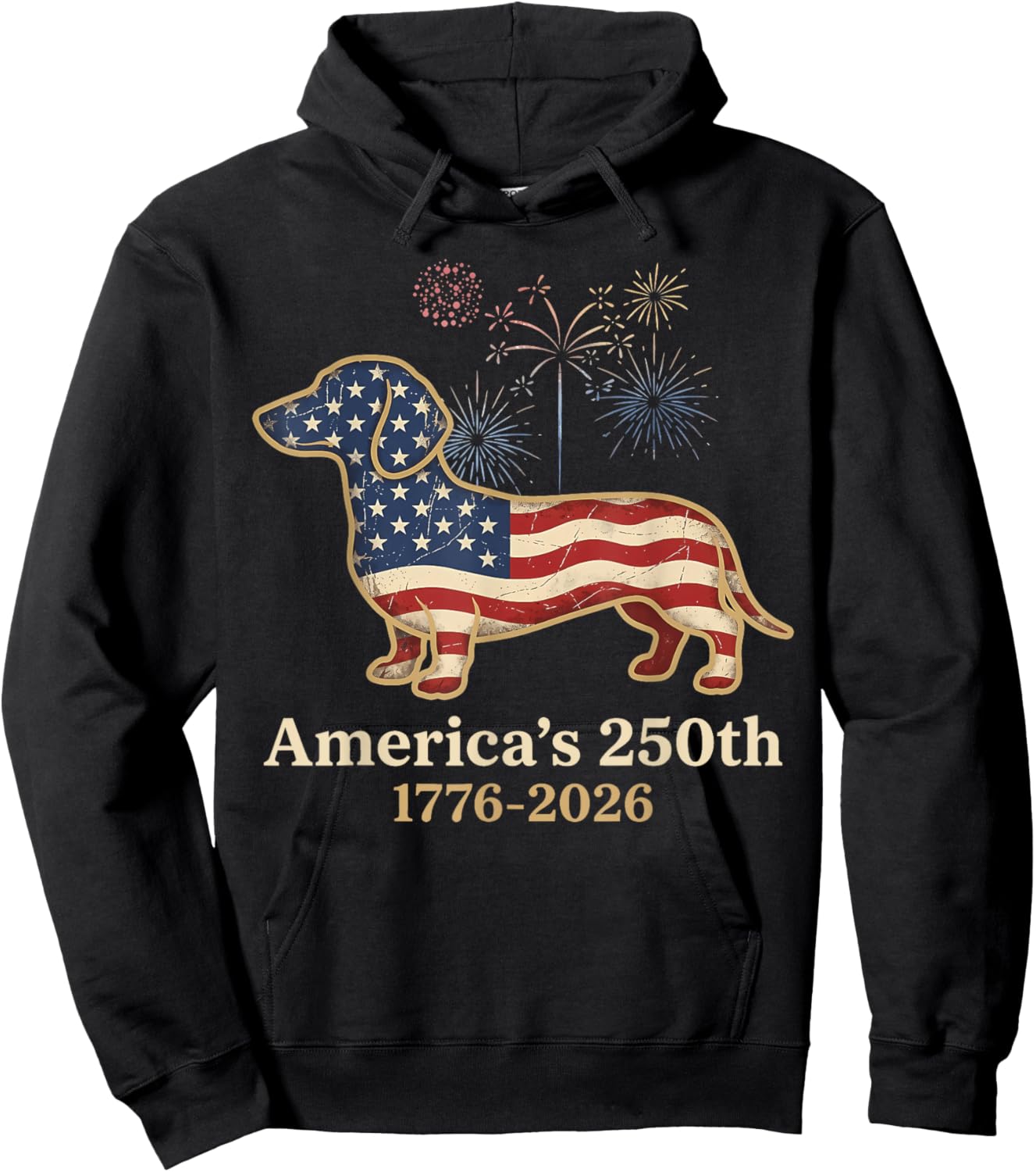 Dachshund 250th Patriotic Dog Fireworks Funny Wiener Dog Hoodie - Hoodie | Black