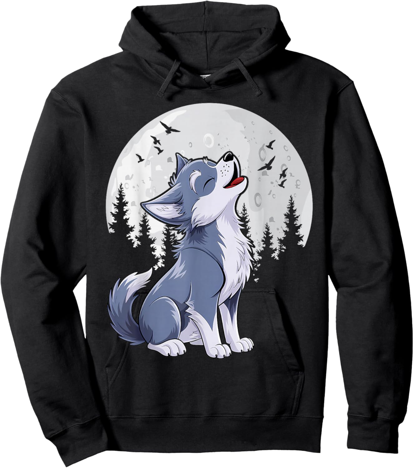Cute Baby Howling Wolf Cub Sketch Costume Hoodie - Hoodie | Black