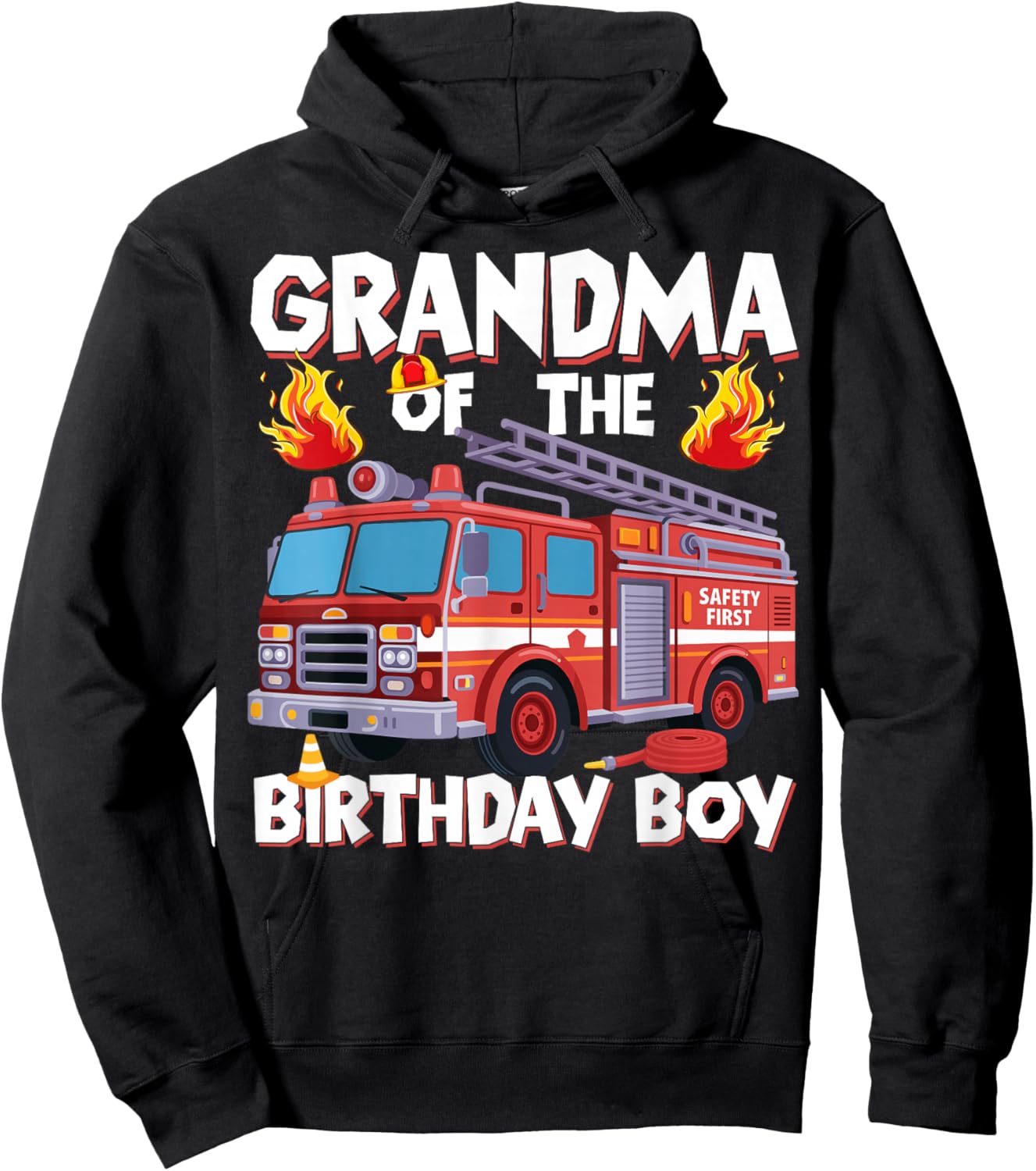Grandma of The Birthday Boy Fire Truck Firefighter Bday Hoodie - Hoodie | Black