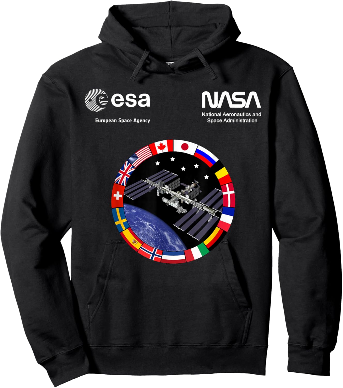 NASA Worm and ESA Logo ISS International Space Station Hoodie - Hoodie | Black