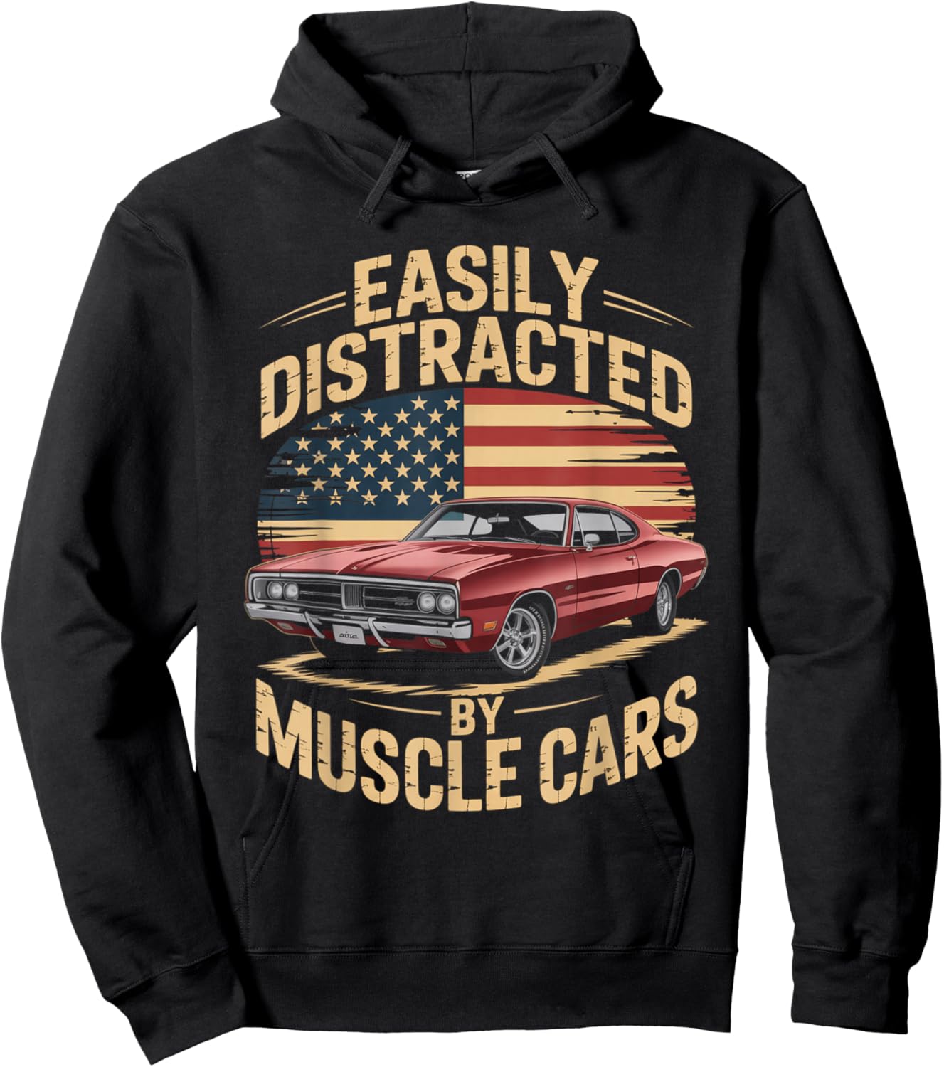 Easily Distracted by Muscle Cars Classic American car Lovers Hoodie - Hoodie | Black