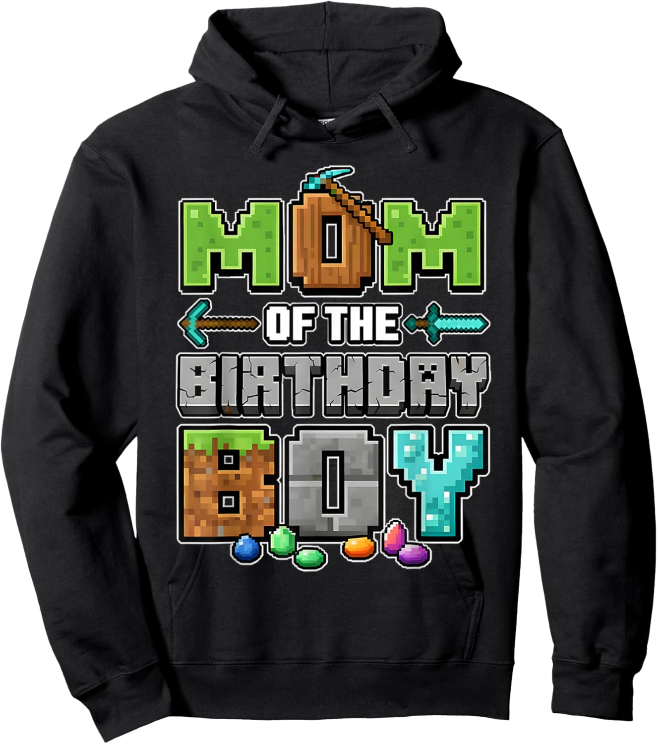 Mom of The Birthday Boy Pixel Gamer Gaming mom Family Hoodie - Hoodie | Black