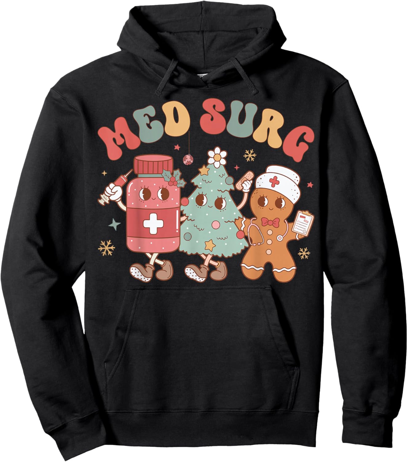 Med Surg Crew Christmas Tree Gingerbread Nurse Hoodie - Hoodie | Black