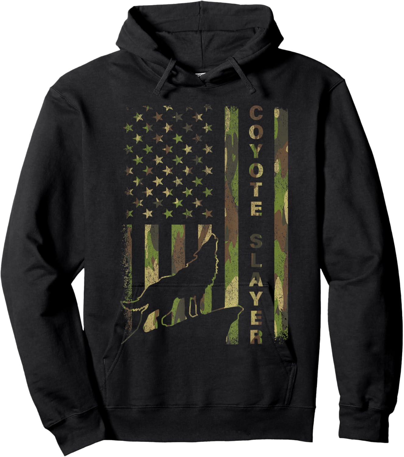Hunter Camo American Flag Coyote Slayer Hunting Lovers Hoodie - Hoodie | Black