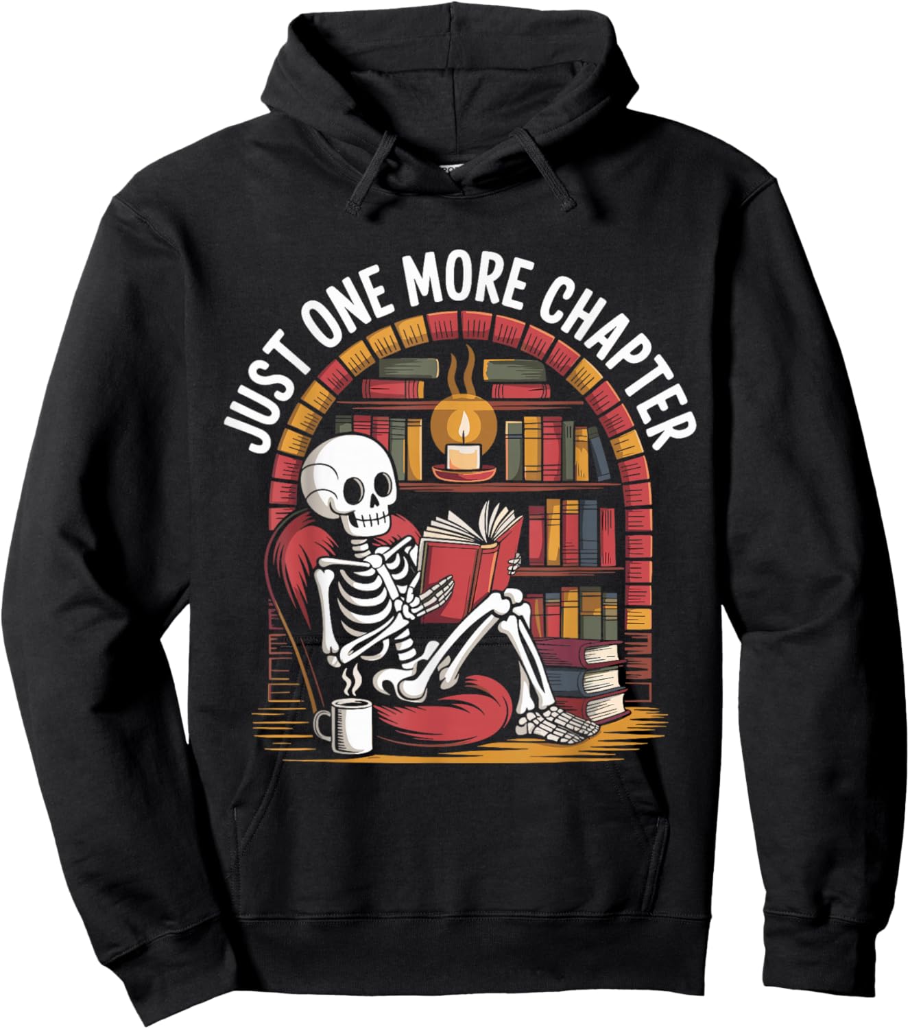 Just One More Chapter Skeleton Reading Cozy Books Hoodie - Hoodie | Black