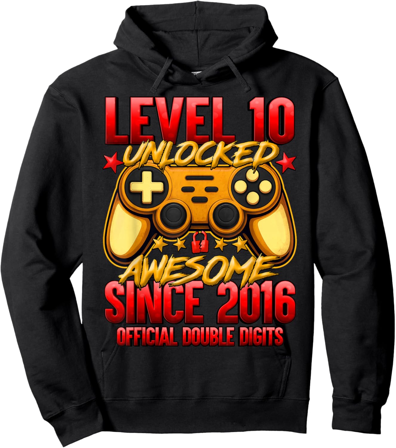 Official Double Digits Level 10 Unlocked 10th Birthday Boy Hoodie - Hoodie | Black