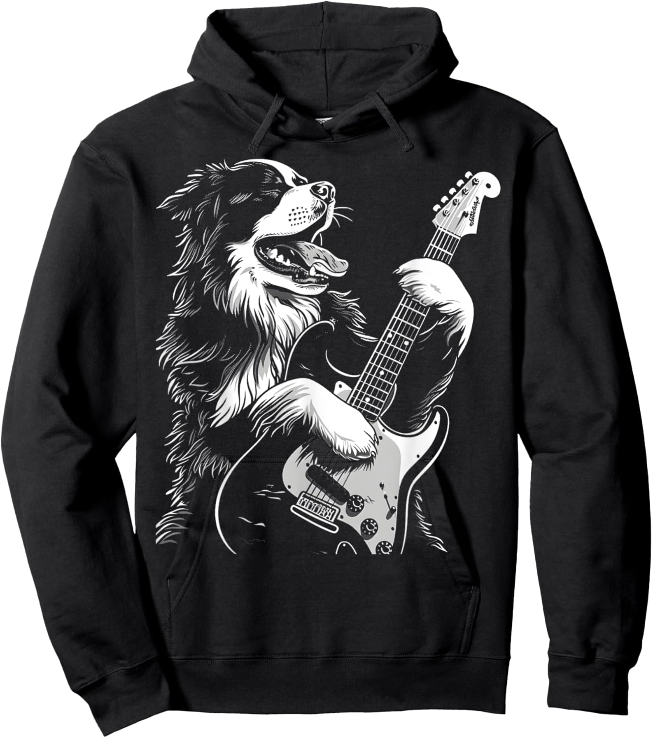 Bernese Mountain Dog Playing Electric Guitar Rock Dog Dad Women Kids Hoodie - Hoodie | Black