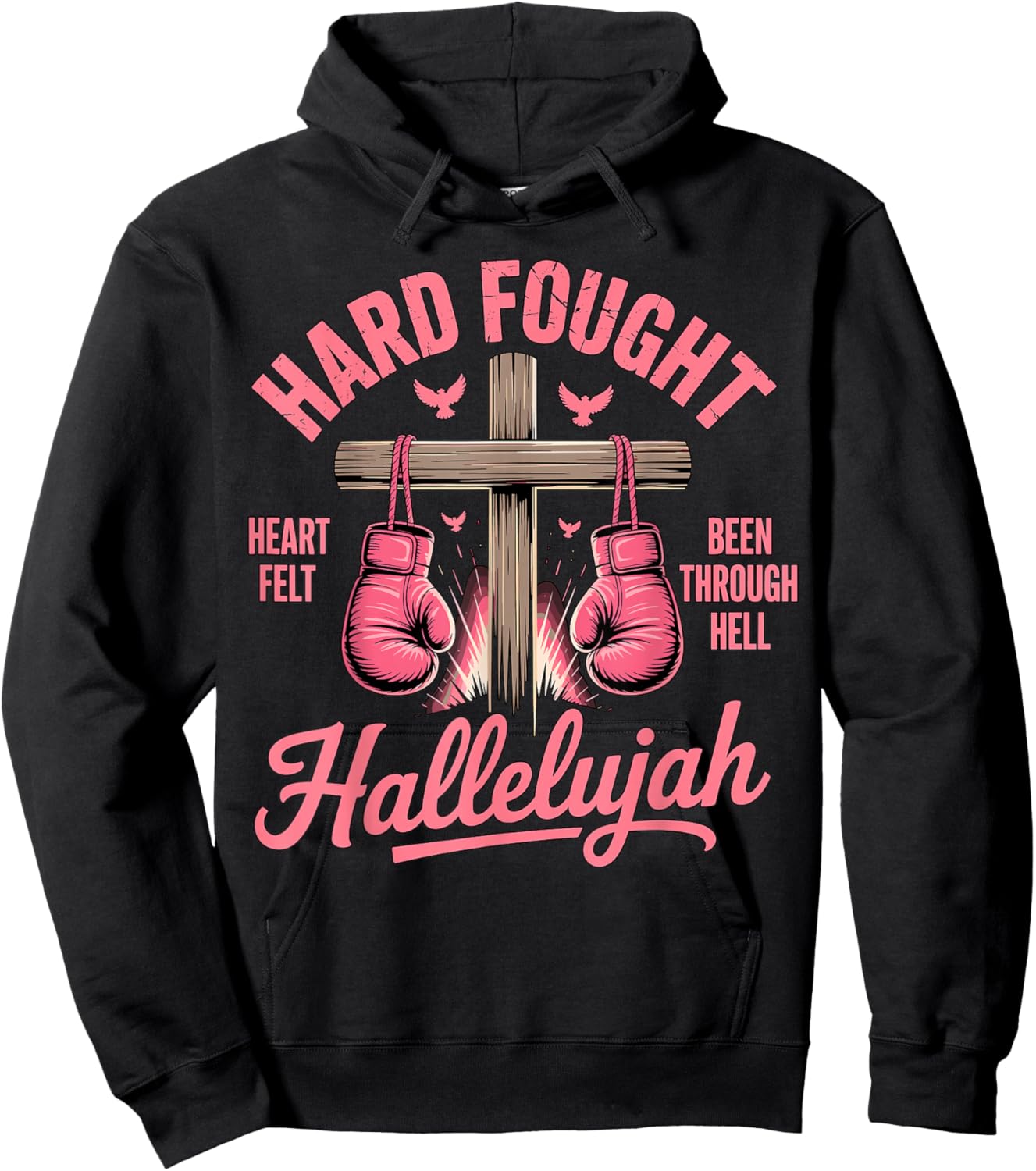 Hard Fought Hallelujah Boxing Gloves Faith Hoodie - Hoodie | Black