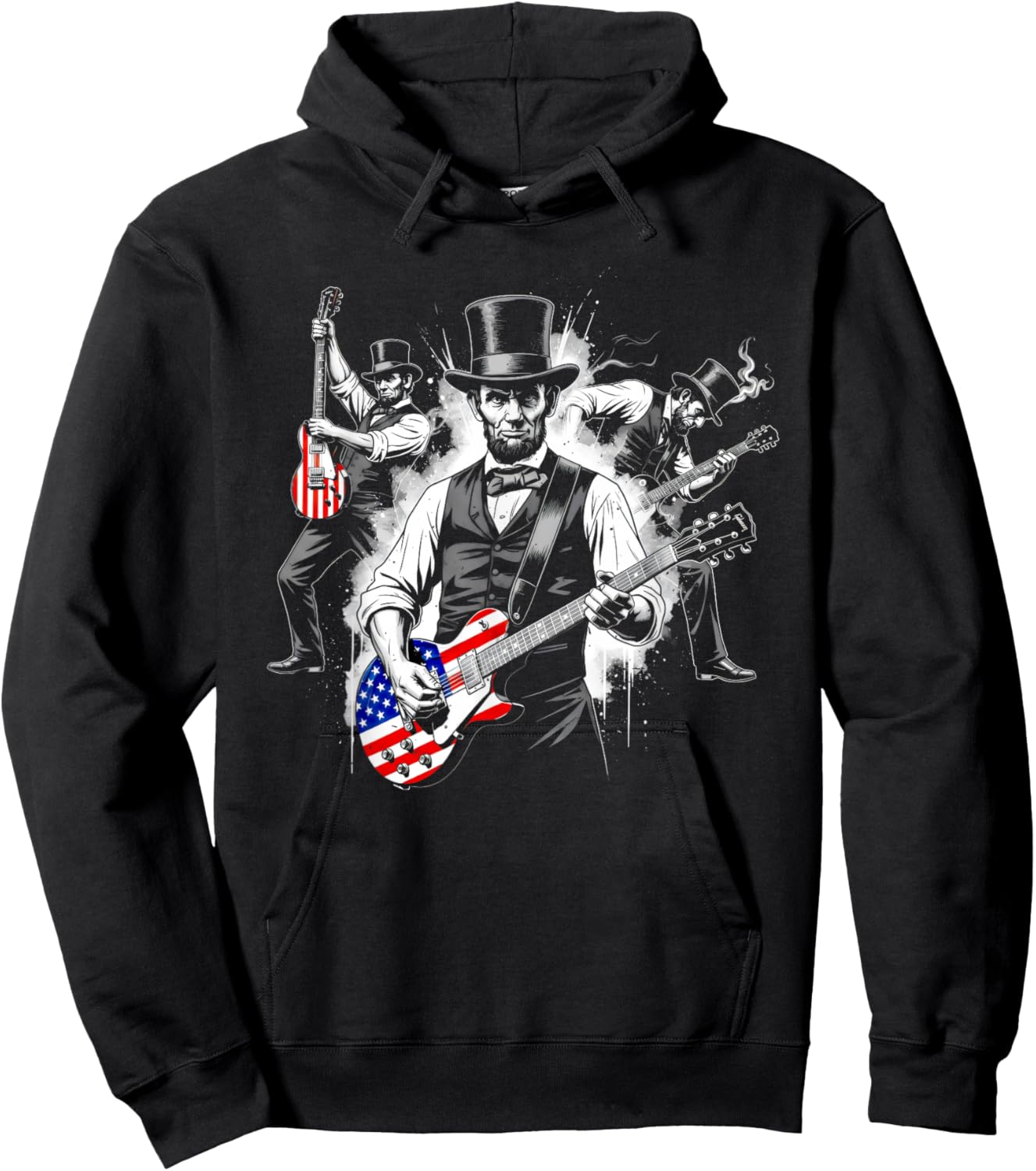 Abraham Lincoln Abe Lincoln Playing Guitar Retro Vintage Hoodie - Hoodie | Black