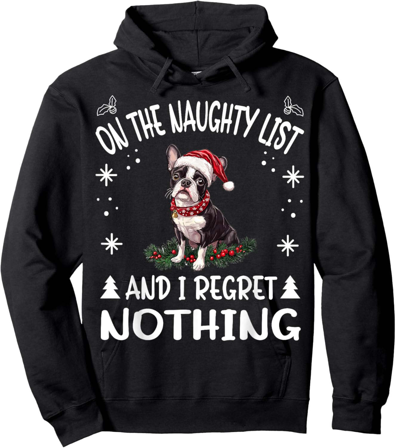 Cute Boston Terrier Dog Christmas On The Naughty List and I Hoodie - Hoodie | Black