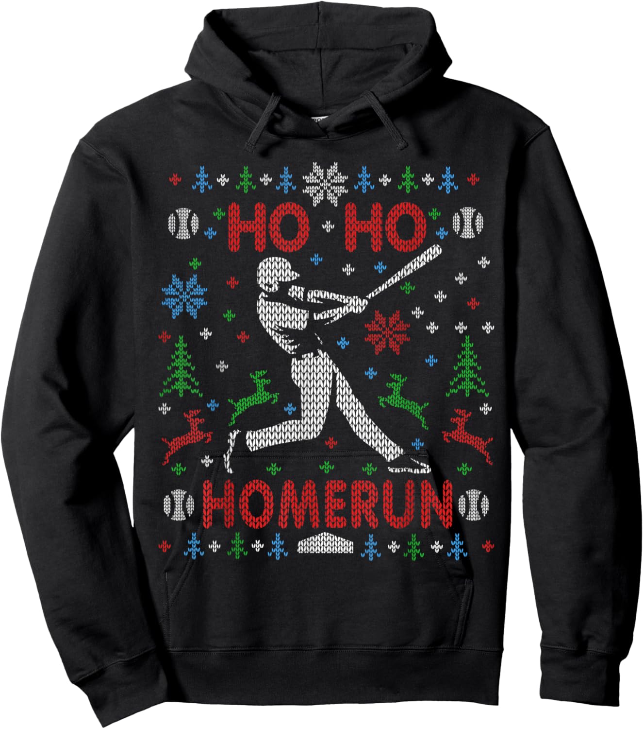 Baseball Softball Ho Ho Homerun Ugly Christmas Sweater Party Hoodie - Hoodie | Black