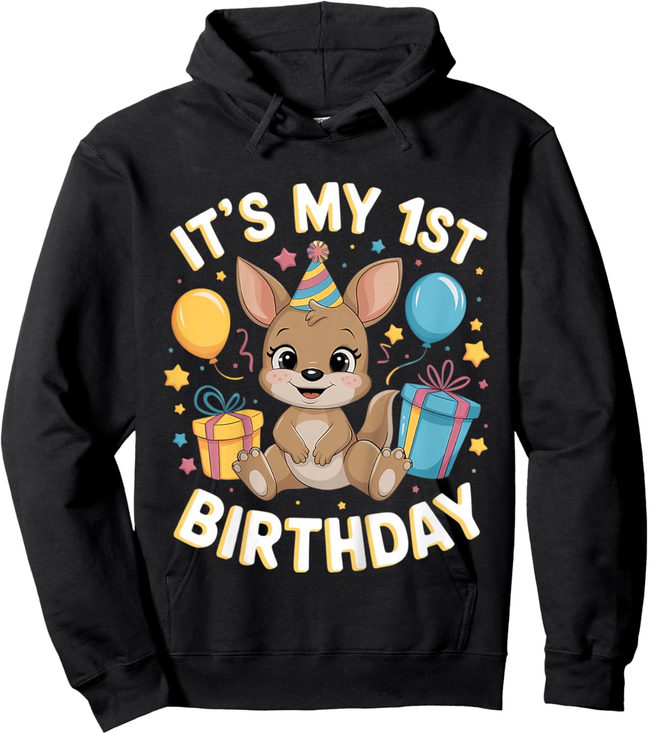 Kids 1st Birthday Kangaroo Party Design Hoodie - Hoodie | Black