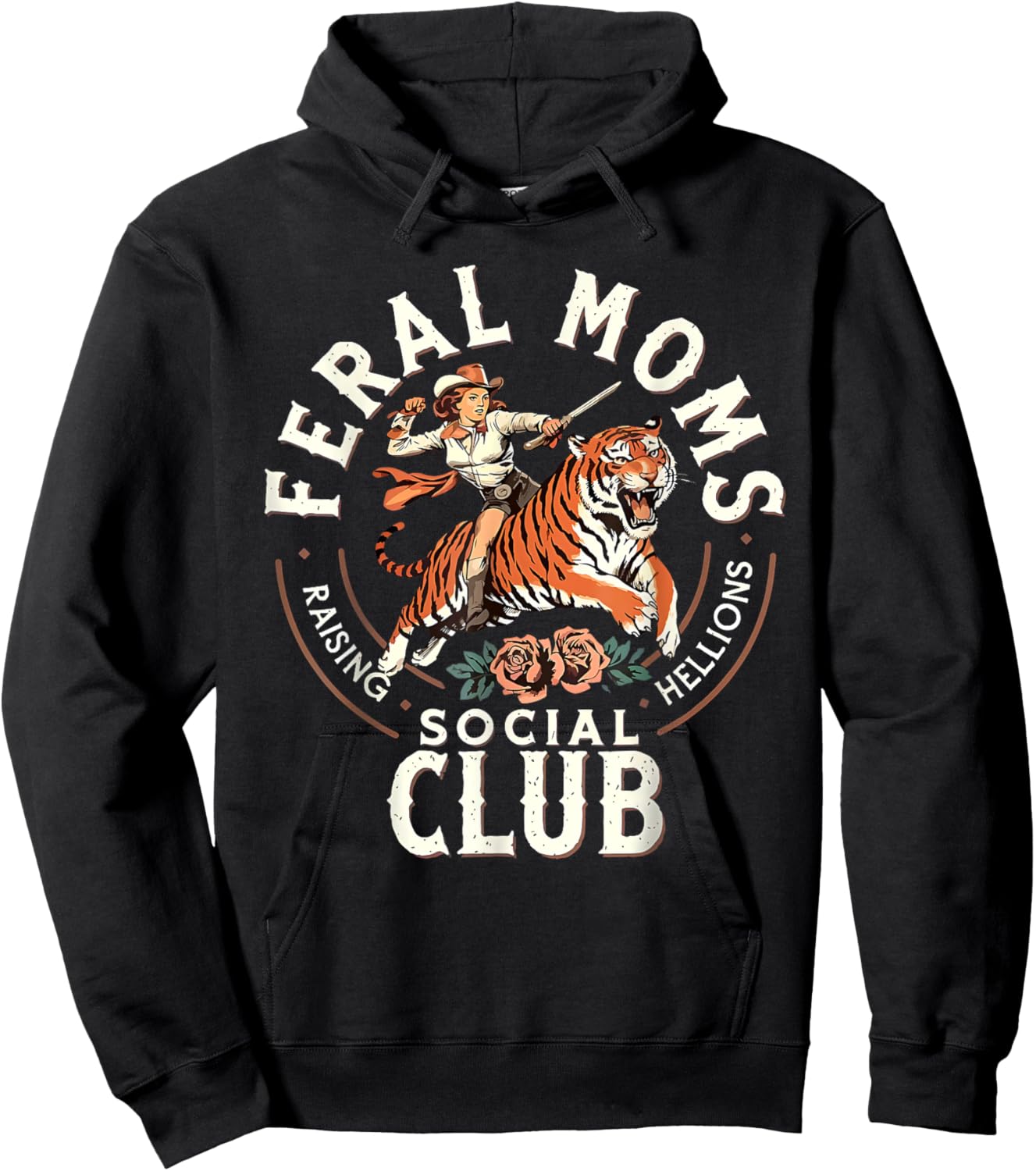 Feral Moms Social Club Raising Hellions Tiger Mother's Day Hoodie - Hoodie | Black
