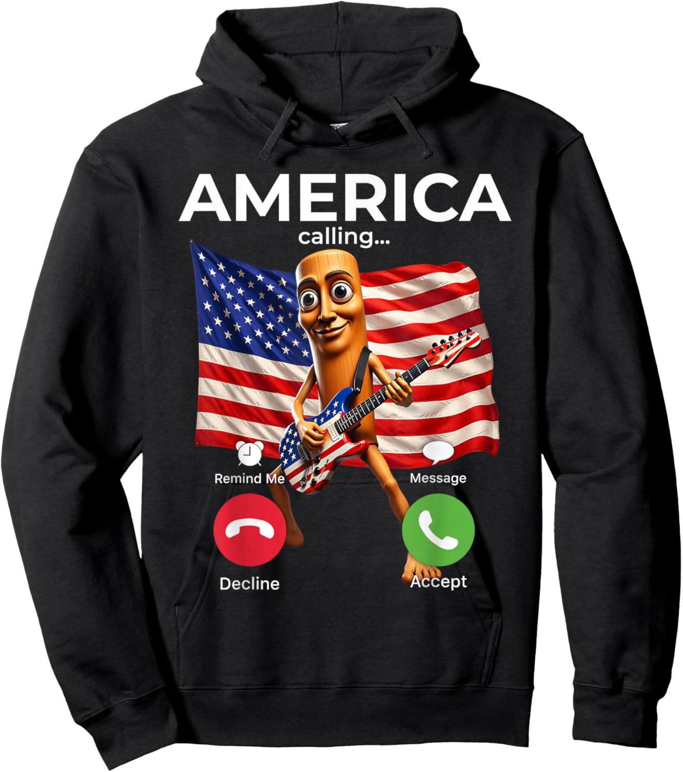 USA Flag Tung Sahur Patriotic Brainrot July 4th Calling Meme Hoodie - Hoodie | Black