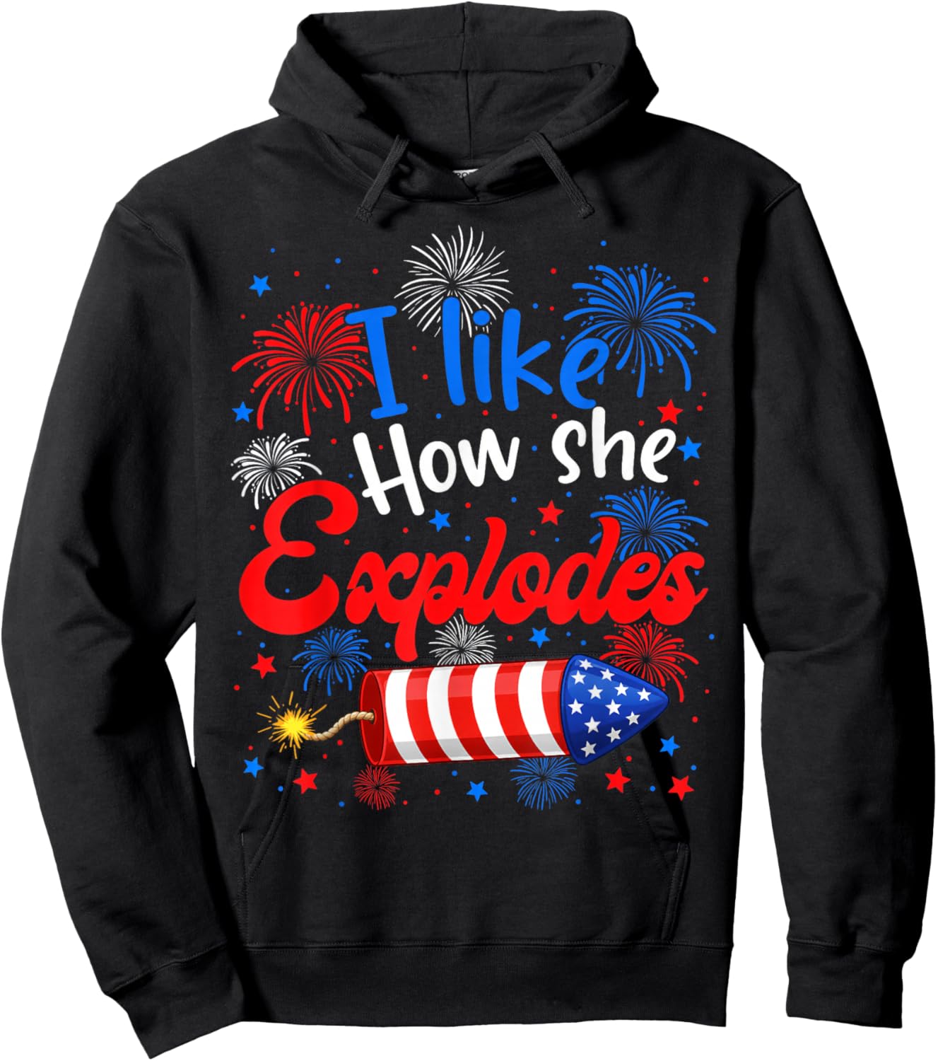 I Like How She Explodes Funny Couple 4th of July Men Women Hoodie - Hoodie | Black