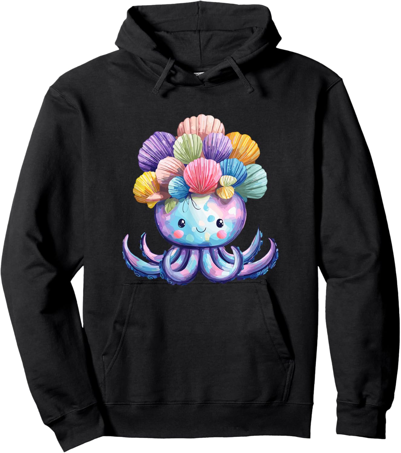 Méduse Kawaii avec Couronne de Coquillages colorés Hoodie - Hoodie | Black