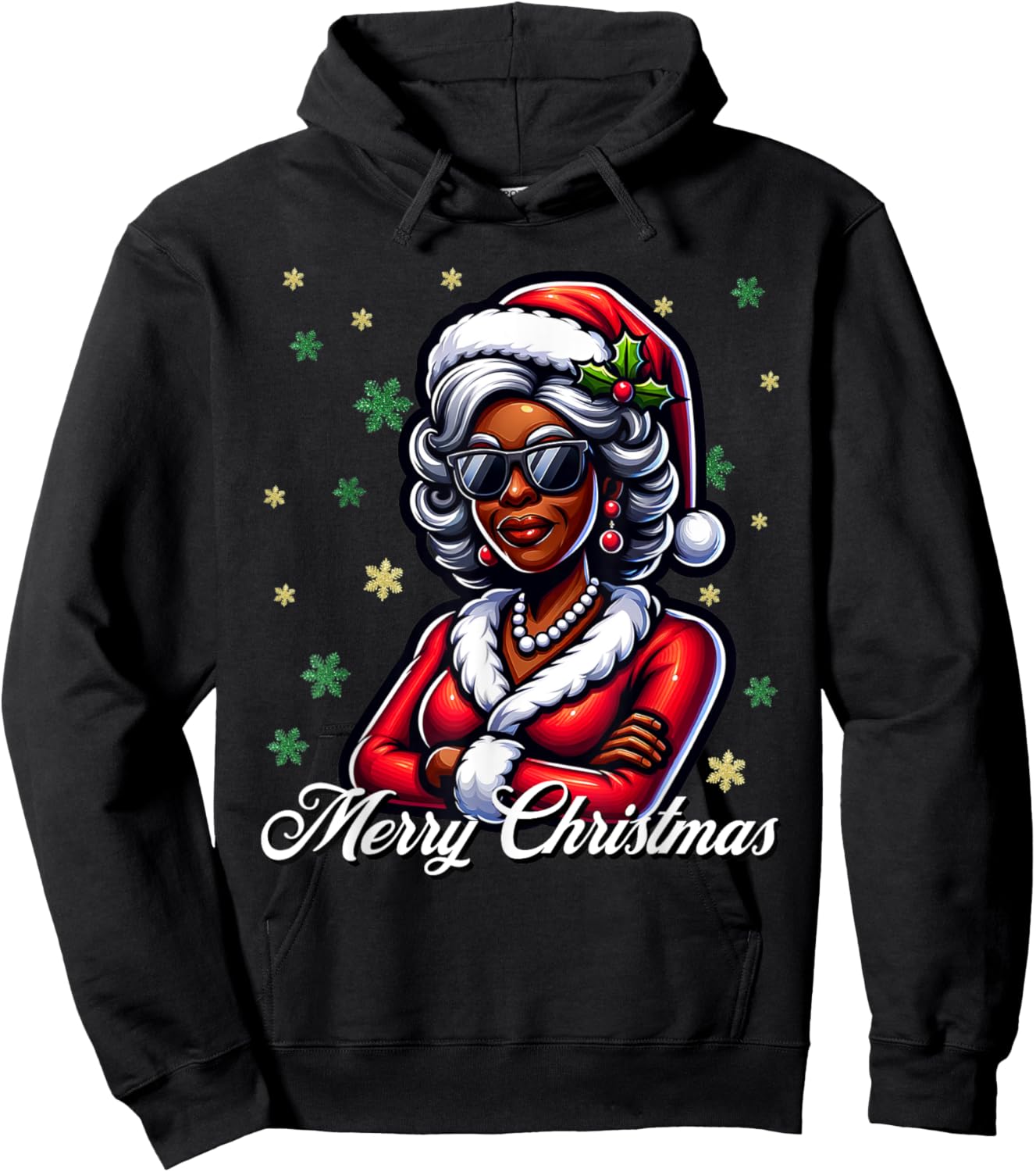 Mrs Santa African American Merry Christmas Melanin Queen Hoodie - Hoodie | Black