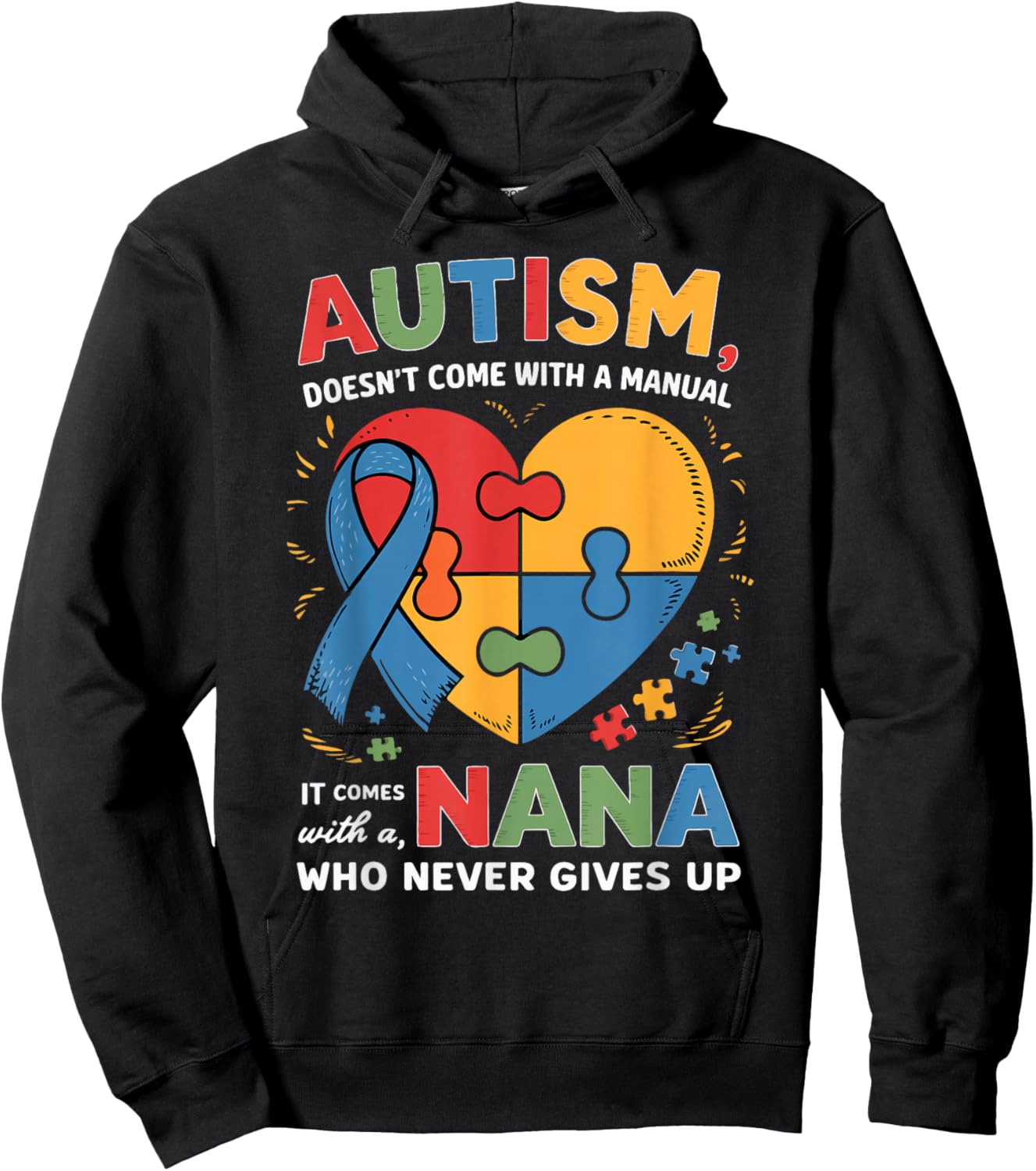 Doesn't Come with A Manual Nana Autism Awareness Grandma Hoodie - Hoodie | Black