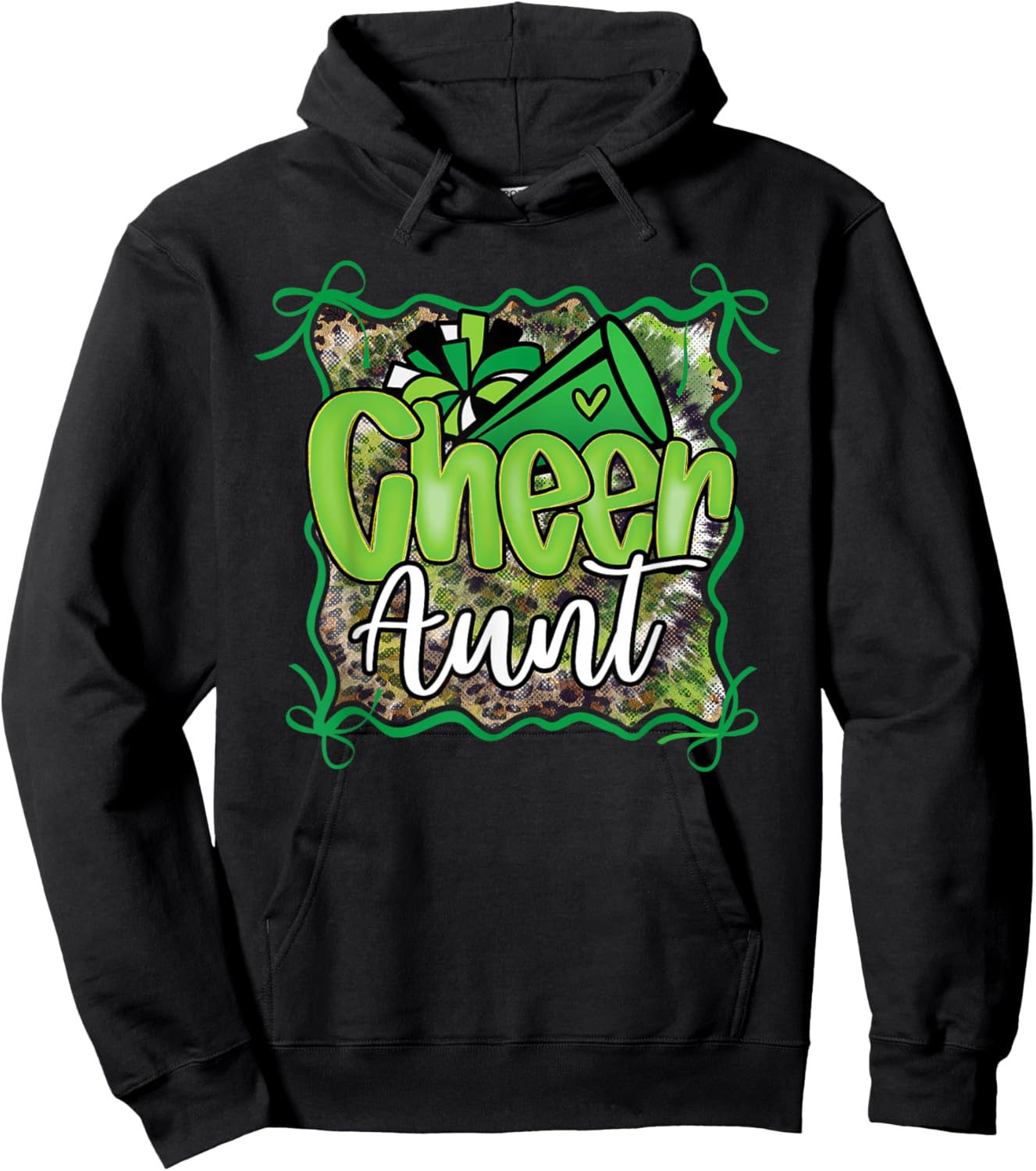 Cheer Aunt Auntie Bow Sport Cheerleader Cheerleading Green Hoodie - Hoodie | Black