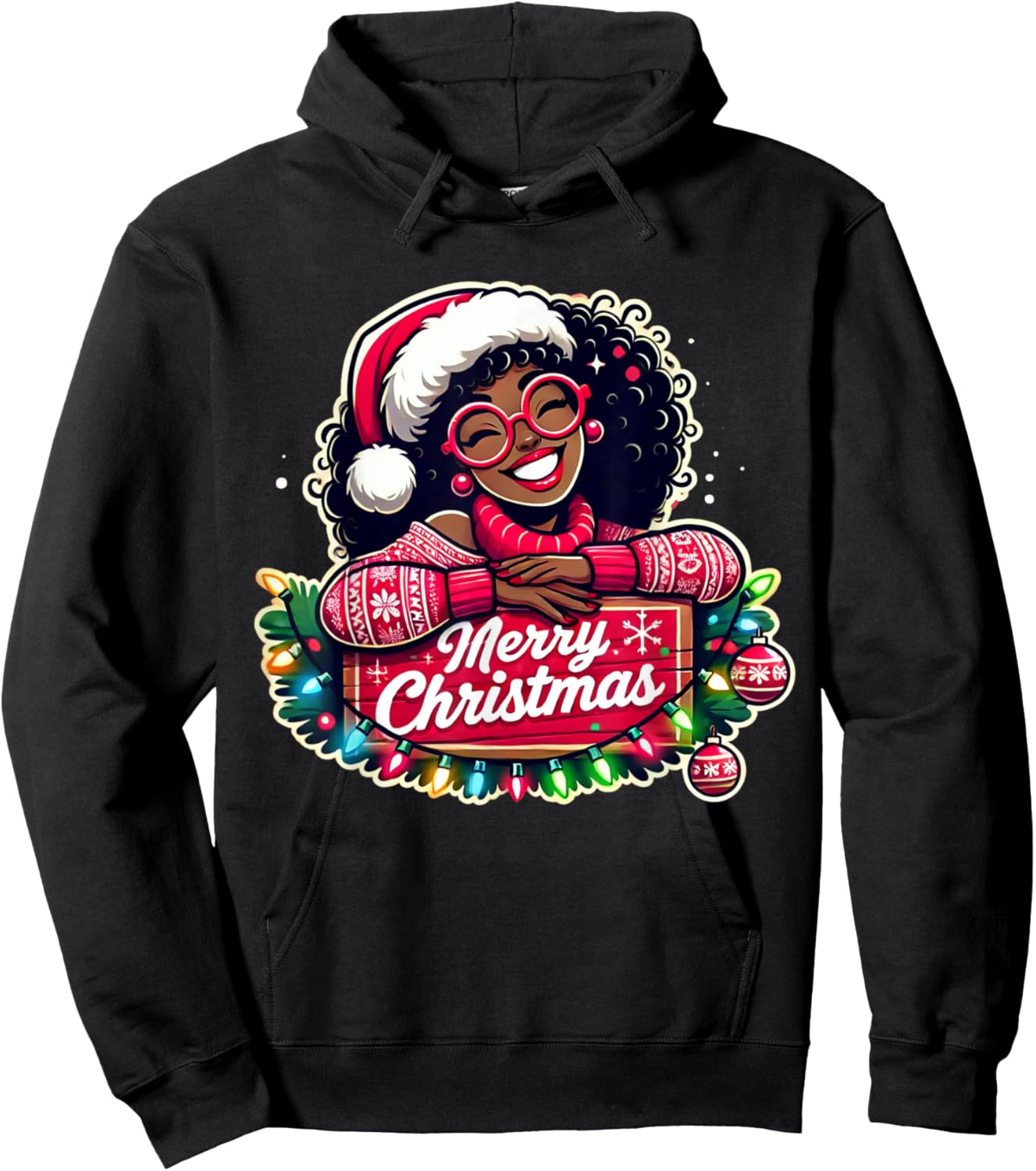 African American Merry Christmas African Black Women Girls Hoodie - Hoodie | Black