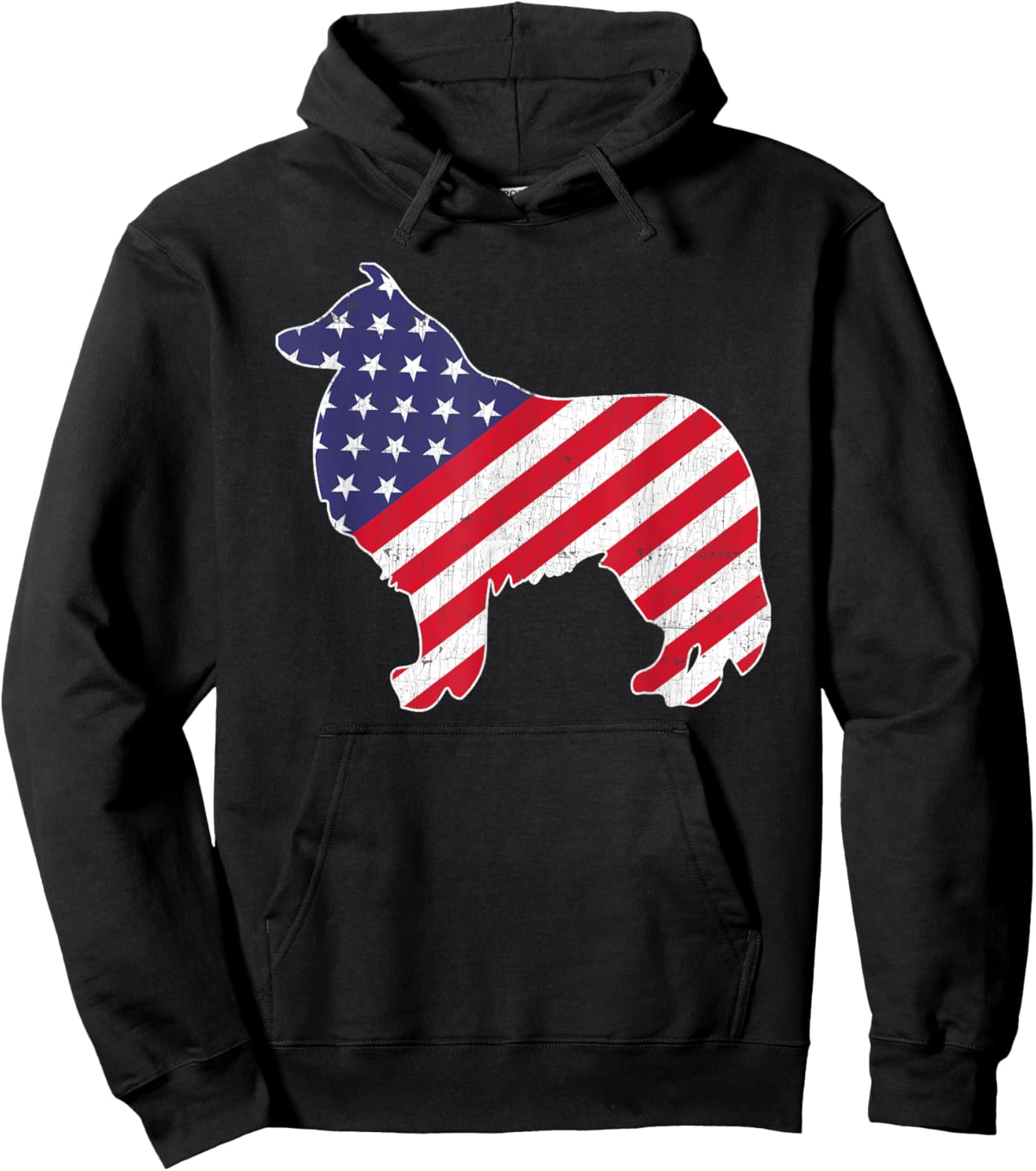Vintage Rough Collie Dog 4th of July Patriotic American Flag Hoodie - Hoodie | Black